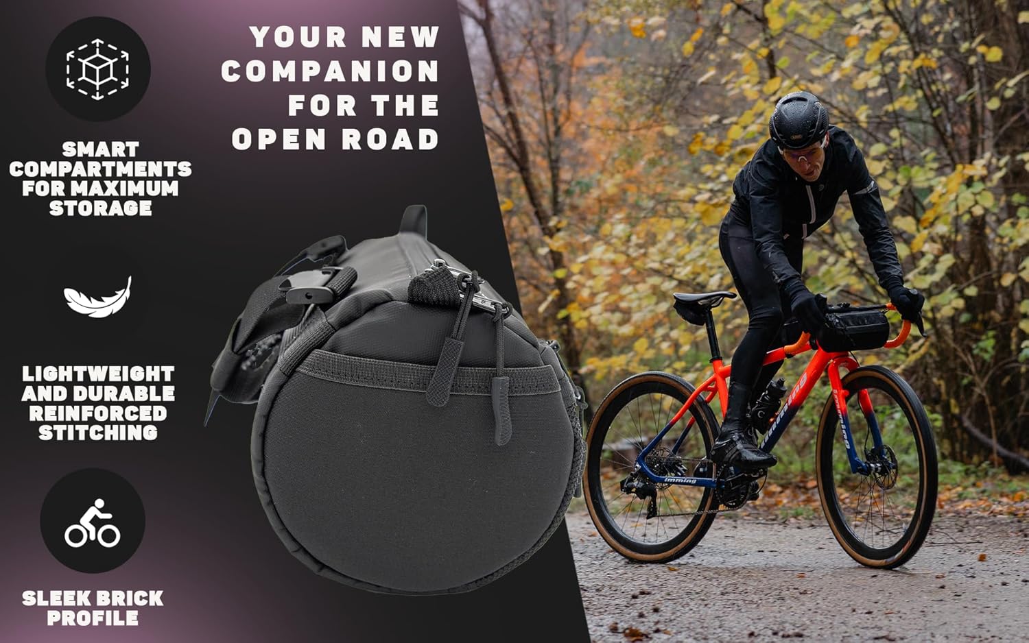 Lumiere & Co. Bike Handlebar Bag - Durable, Multiple-Size Options and Multi-Color Options -Dual Elastic Straps, Clips & Hook & Loop Attachments (Black, Large) Large Black