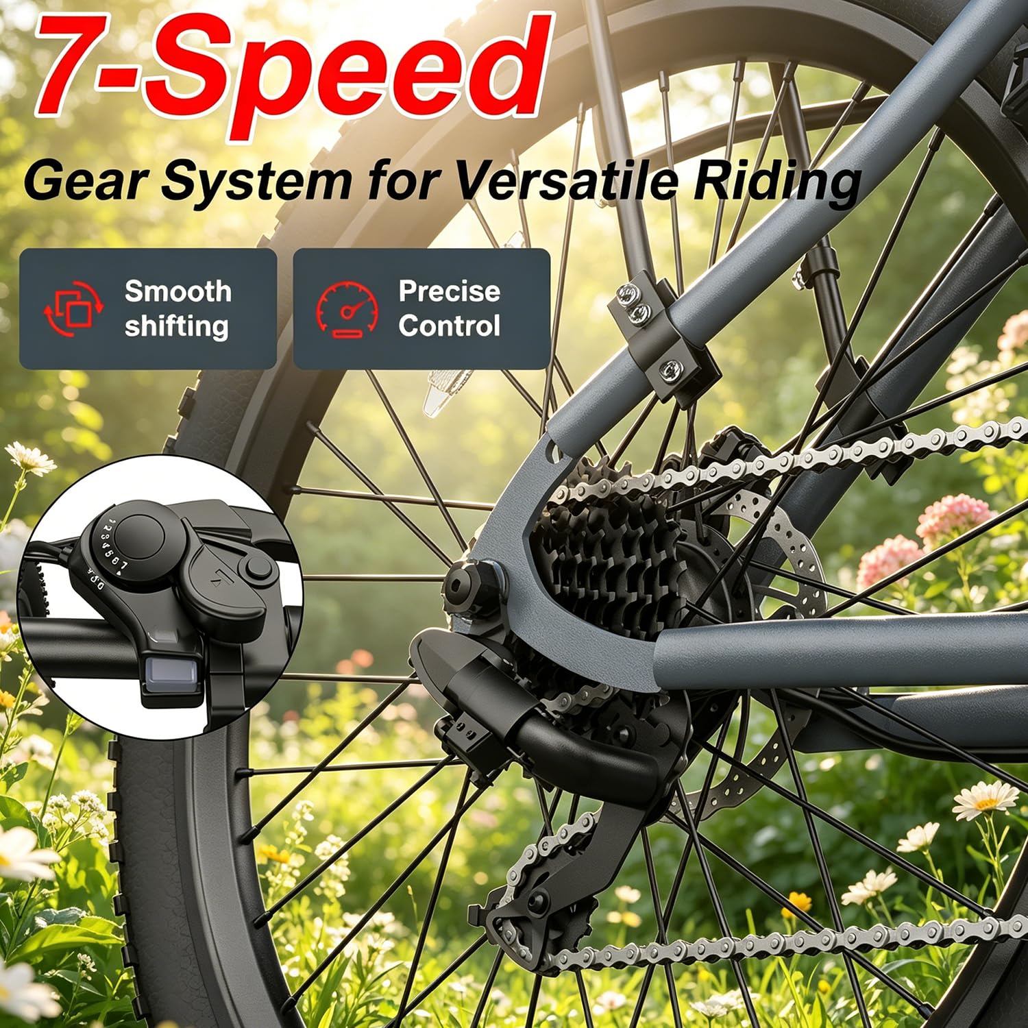 Bicicleta eléctrica para Adultos L26 Mejorada, batería de 36 V y 10,4 Ah, neumáticos de montaña Antideslizantes de 26 Pulgadas, Ideal para desplazamientos Diarios y Carretera, 7 velocidades