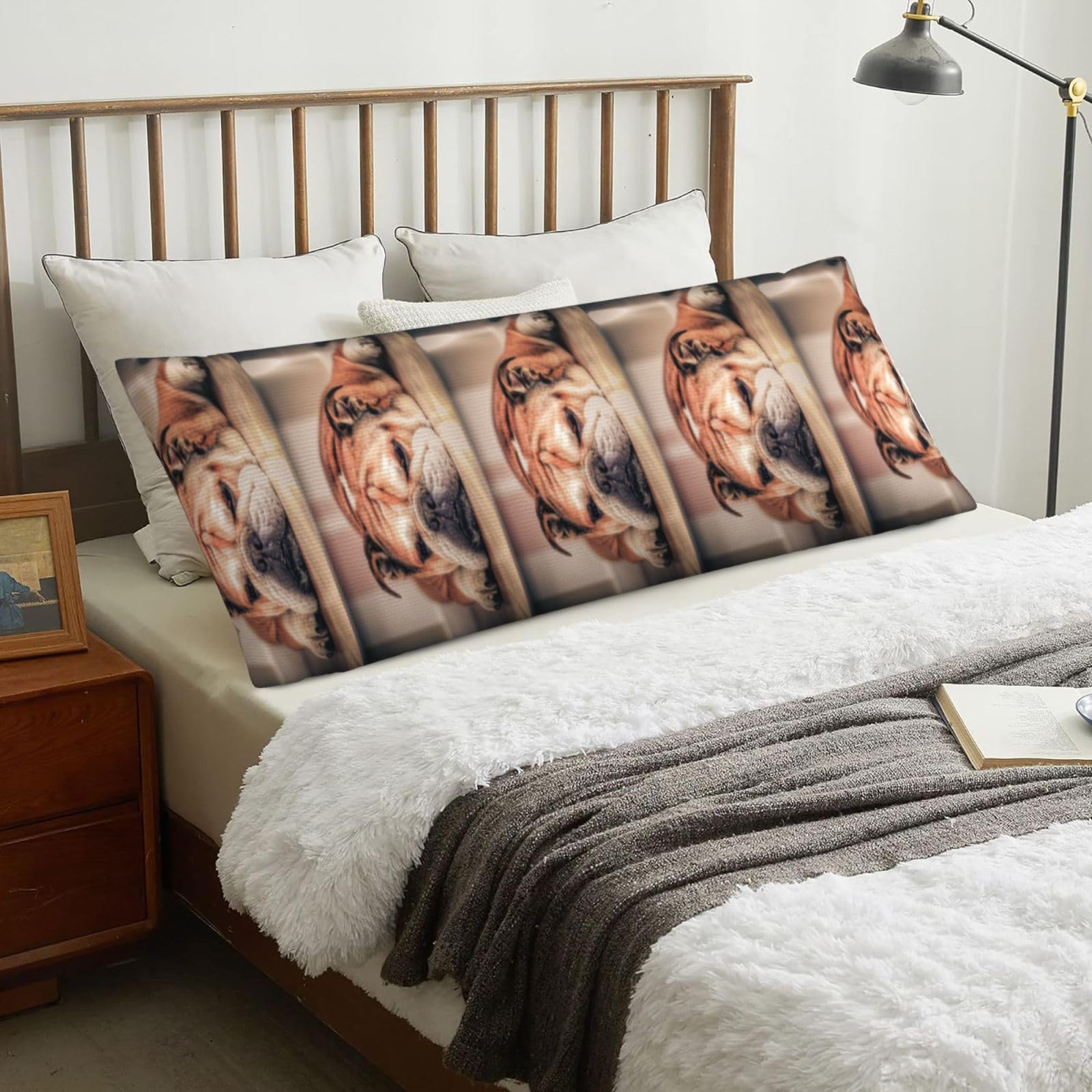 English Bulldog, Body Pillow Cover with Zipper,Long Body Pillowcase 20 x 60 in