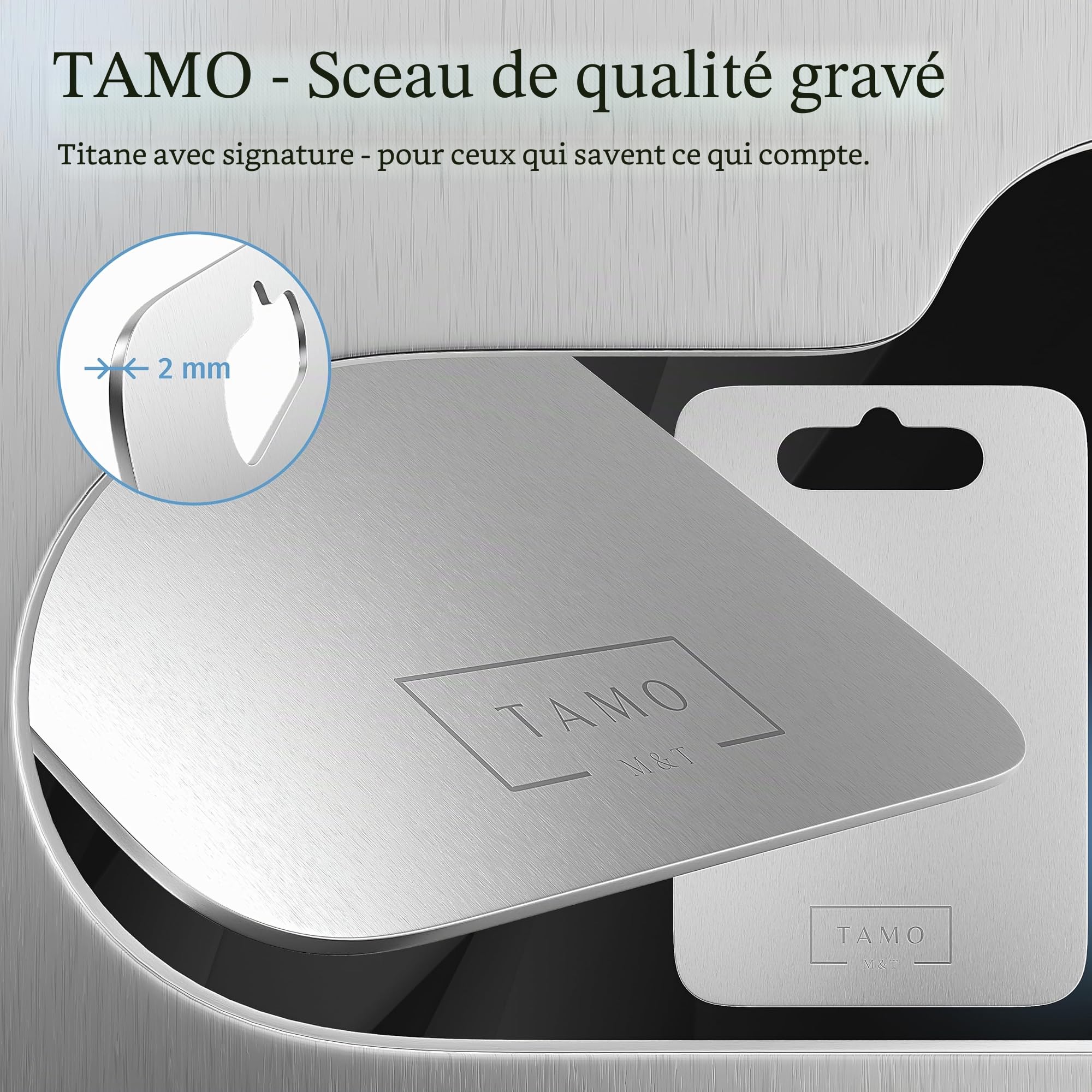 Planche à découper Tamo en titane 100% pur - Hygiénique, antibactérienne et durable - Idéale pour la viande, les fruits, les légumes, la cuisine, le camping et l'extérieur