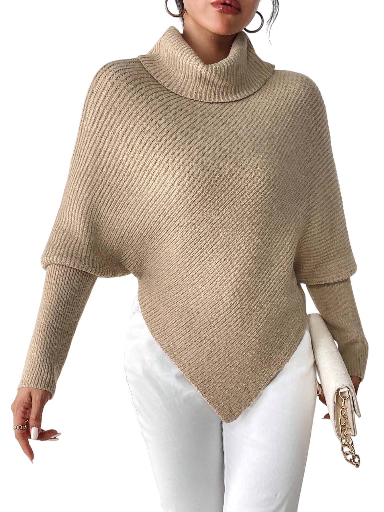 Womens Soft Cozy Oversized Turtleneck Sweater Thick Chunky Long Tunic Batwing Sleeve Fall Trendy Pullovers for Women 2026-image-43