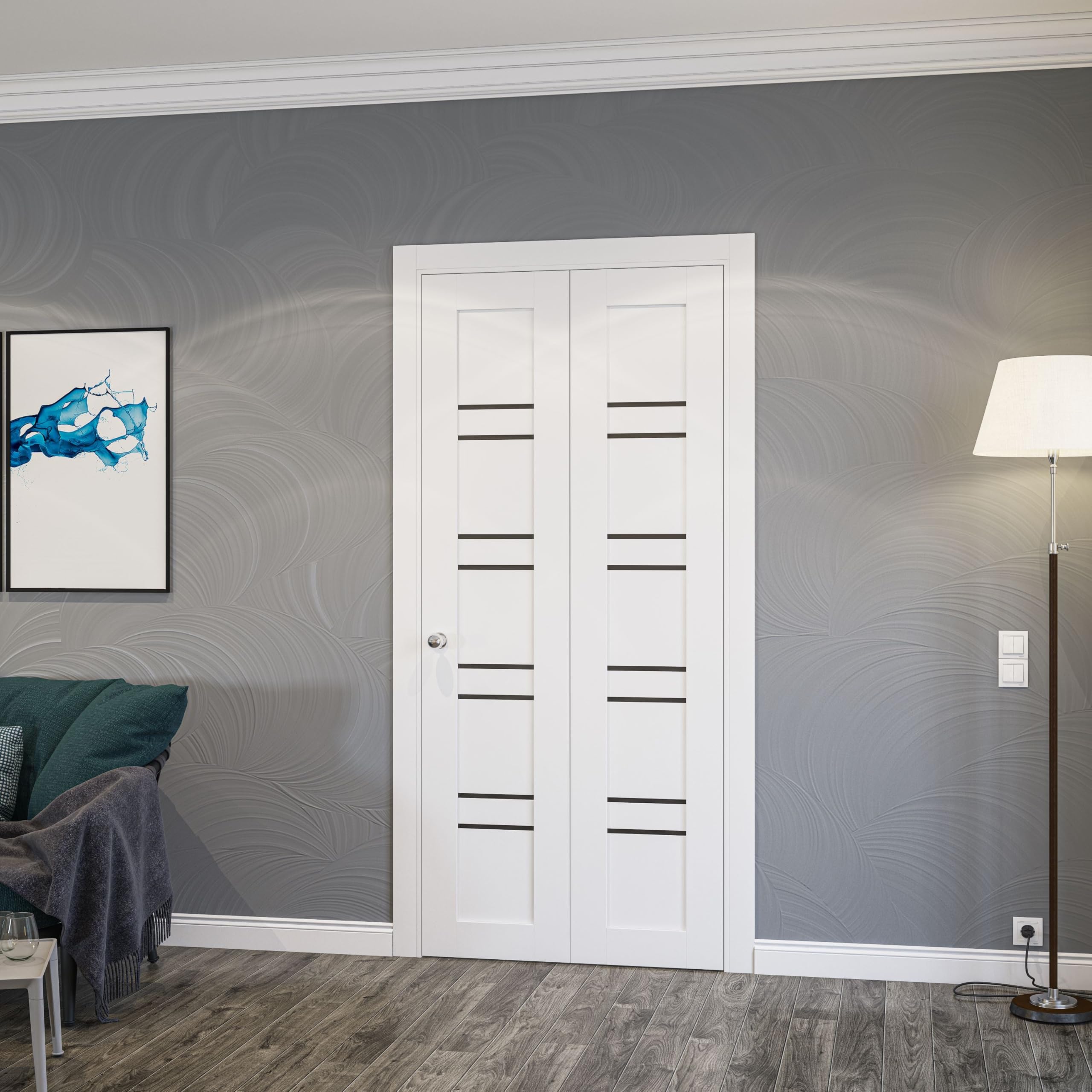 SARTODOORS Bifold Closet Doors 48 x 96 inches | Base 1094 White Bi-Fold Doors | Opaque Glass MDF Modern | Closet Laundry