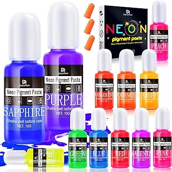 Neon Pigment Paste, 12 Colors Pigment Paste for Epoxy Resin, Opaque Resin Dye, Vibrant Color Easily Mix for Making Jewelry, Bath Bombs, Soap, Candles, Nail Art, Christmas Coasters Adult Hobby