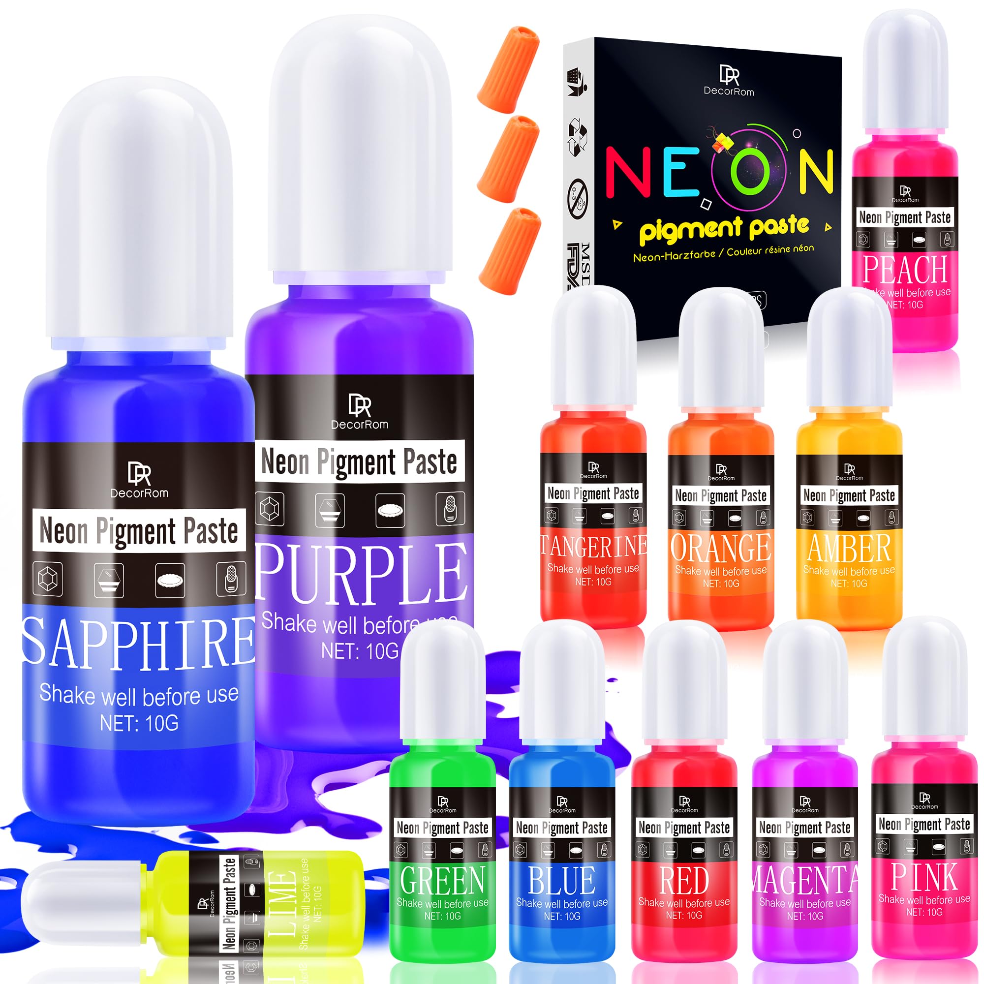 Neon Pigment Paste, 12 Colours Fluorescent Highly Concentrated Epoxy Paint for Valentine's Day Artworks, Epoxy Resin Crafts, Nail Art, Jewelry, Slime and Bath Bombs Tumblers, Coasters and Soap