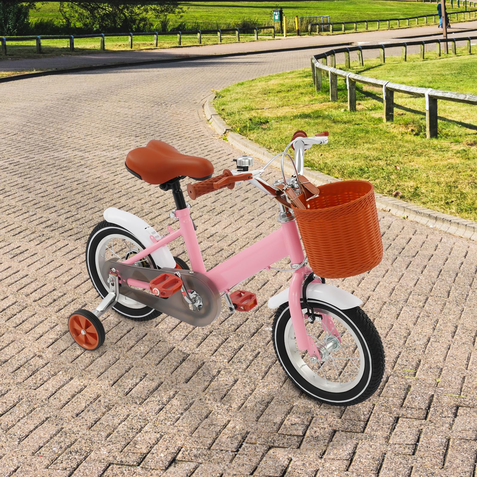 Suggerimento regalo per bambini: bicicletta per bambini da 12 pollici con ruote di supporto – Bicicletta educativa regolabile in altezza per bambini dai 2 anni in su con cestino e campanello (rosa)