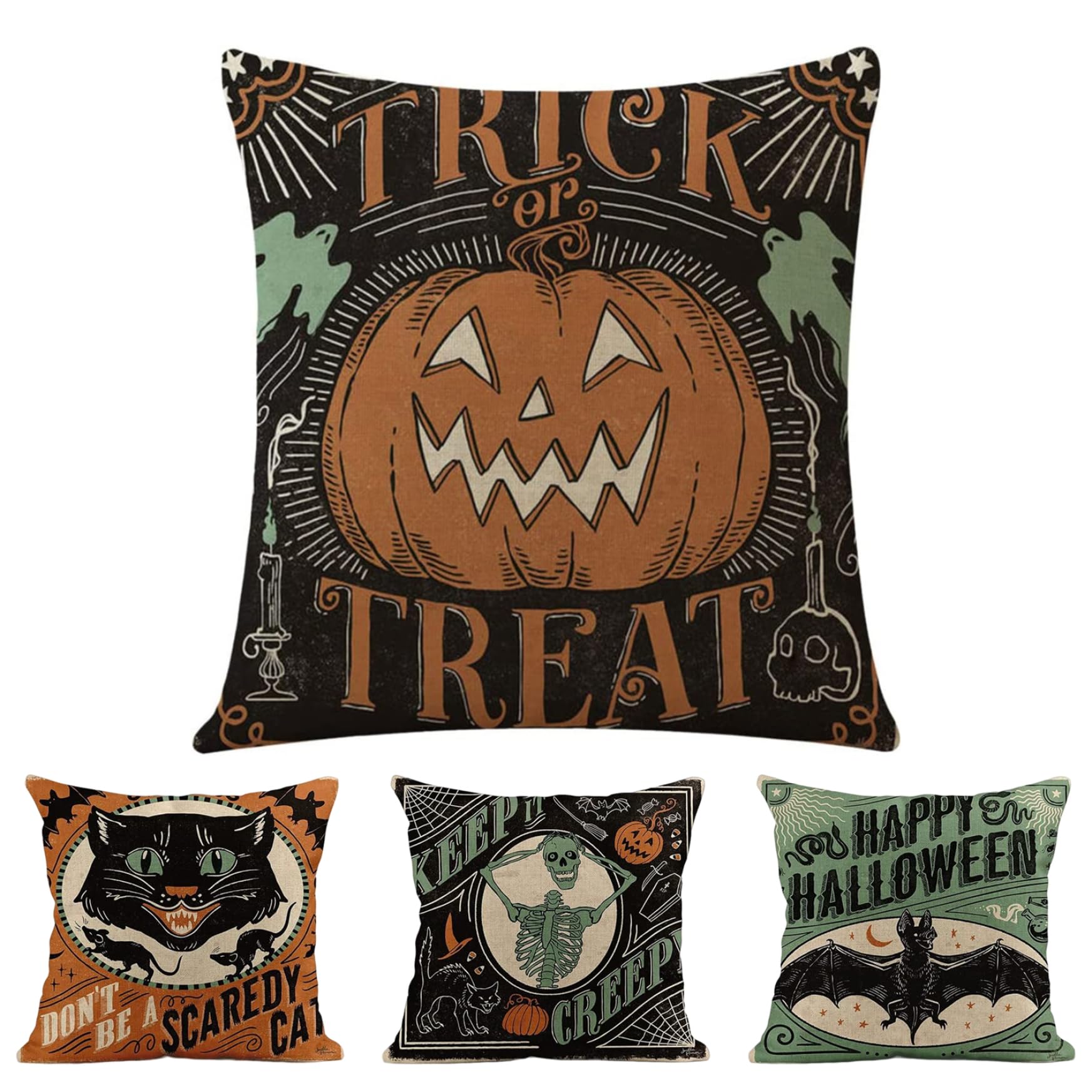 Taie coussin Halloween rétro zippée lavable pour canapé et lit sans plis