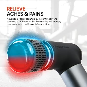 Sharper Image Powerboost Pro+ Compact Hot & Cold Percussion Massager, Dual Temperature Node for Hot and Cold Therapy, 6 Speeds, 4 Accessories, Portable Athlete Recovery