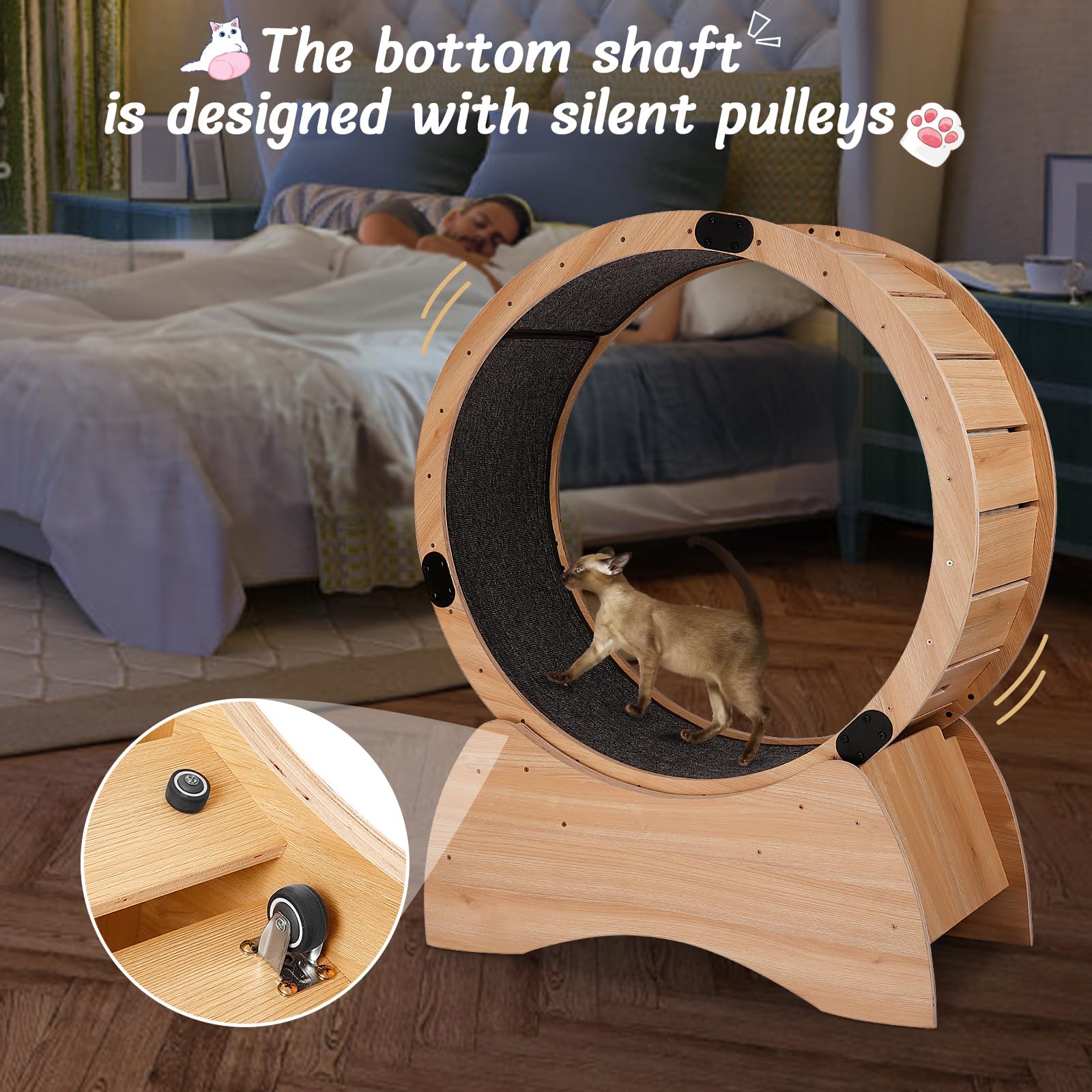 Rueda de Ejercicio de Madera Maciza para Gatos, pérdida de Peso, Ejercicio Diario, Rueda de Actividad física para Correr, Girar, rascar, Roble
