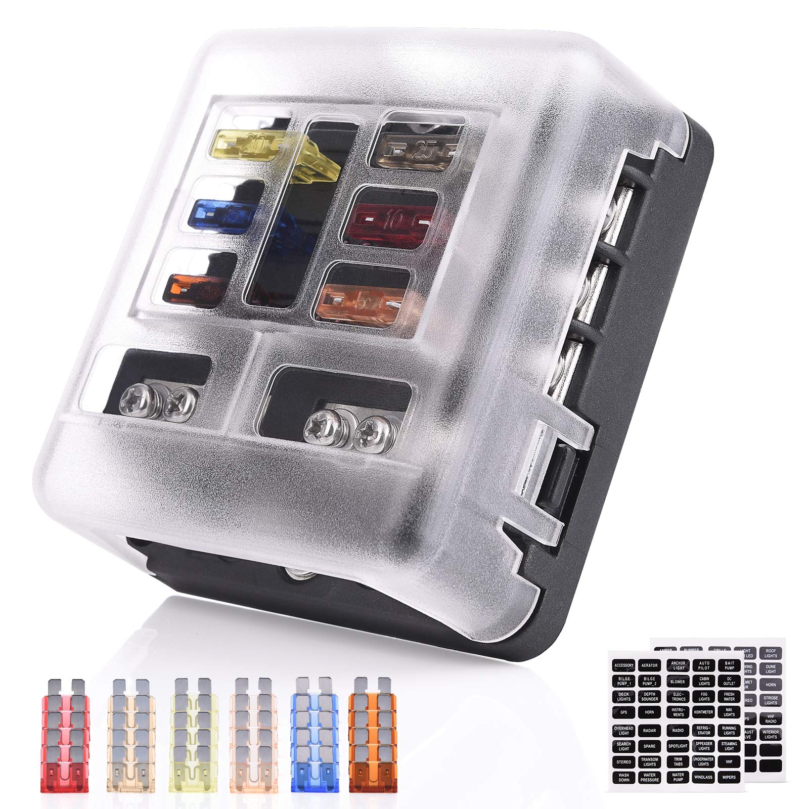 Buy MICTUNING 6Way Fuse Block Holder Blade Fuse Box Screw Nut
