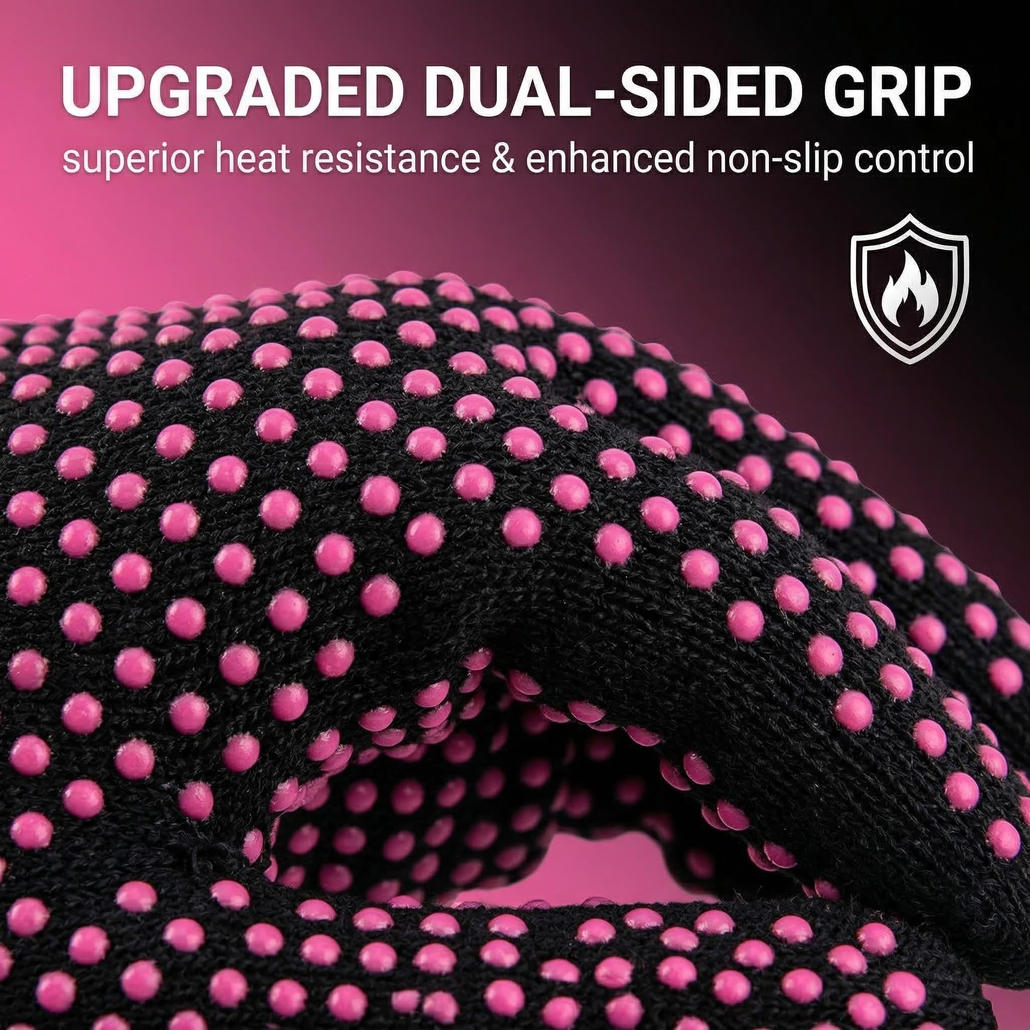 1 Paire de Gants Thermo-Résistants pour Lisseur et Fer à Boucler, Gants Anti-Brûlure Professionnels en Coton avec Picots Silicone Double Face, Protection Chaleur Coiffure, Rose Rouge