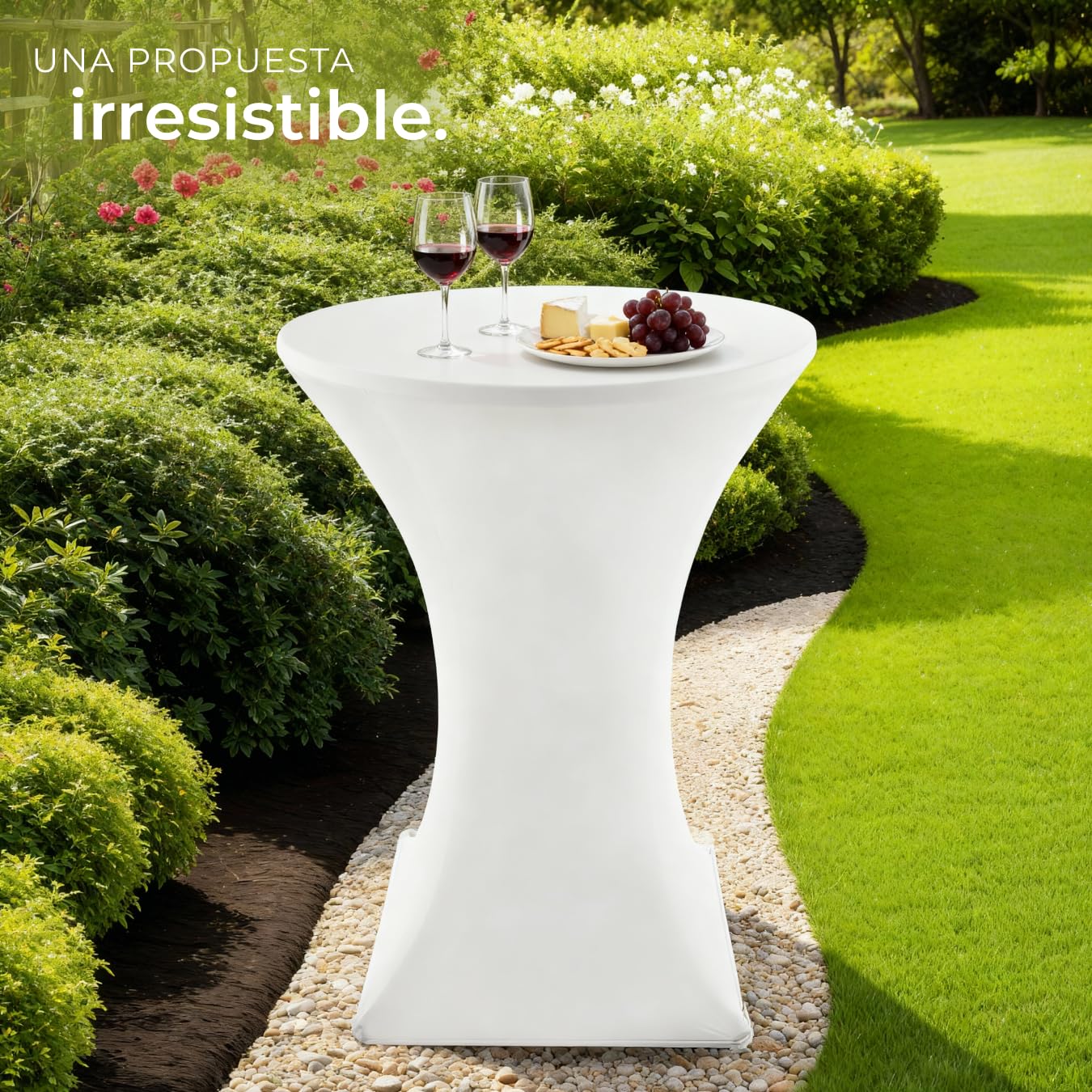 tectake® Mesa Alta con Estructura Plegable para Cocina, Comedor y Bar, Incluye Funda Lavable de Poliéster, Tablero de MDF Robusto, Estructura de Acero, Pies Antideslizantes, Fácil de Limpiar - Blanco