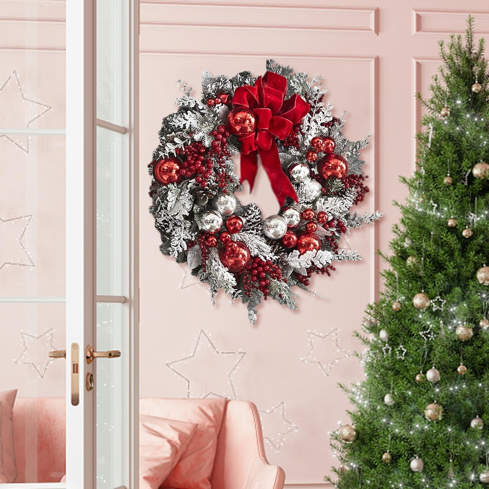 ★　クリスマス✴︎リース クリスマスリース (ライトブルー＆ホワイト＆シルバー)＊ リース