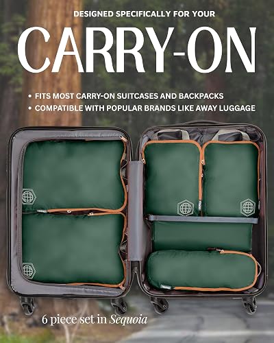 Compression Packing Cubes for Travel- Packing Cubes and Travel Organizers, Green and Brown, 6Piece, Classic - 8
