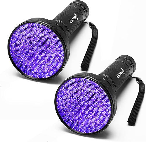 ESCO LITE Linterna UV de luz negra, 100 luces LED negras para detección de orina de mascotas, linternas ultravioleta para orina de perro,