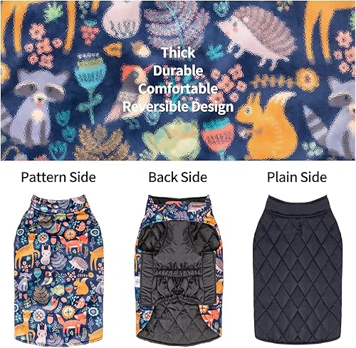 Miniatura 10 de CuteBone Abrigo de invierno para perro, impermeable, resistente al viento, chaleco reversible para perro, grueso, ajustable, para clima frío, para