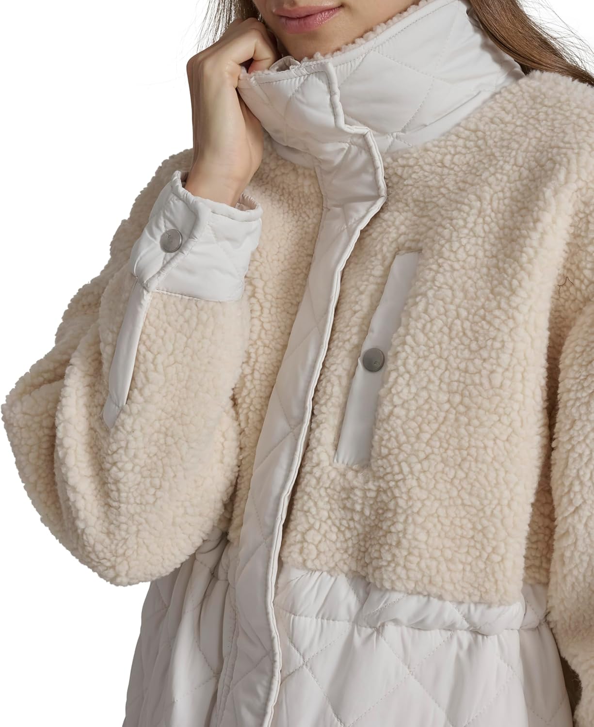 Andrew Marc Women's Mixed Media Tunic Length Faux Sherpa Jacket