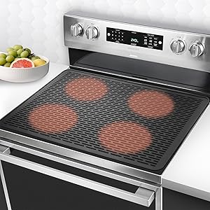 Stove Top Cover for Electric Stove, 28"x20" Thermochromic Silicone Stove Mat for Glass Top Stove, Glass Cooktop Protector, Range Covers for Electric Stove (Black-Pink,Temperature-changing)