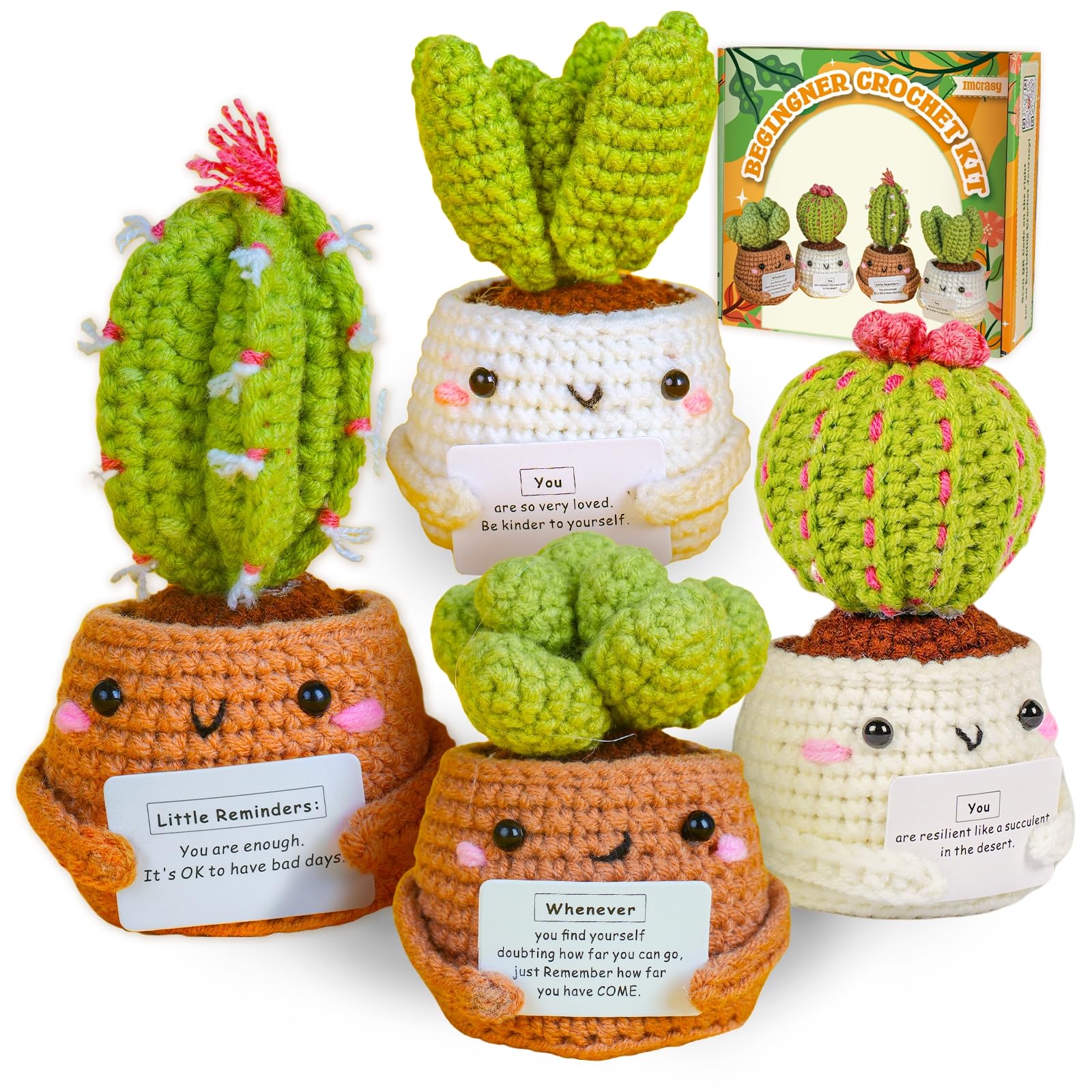 Imcrasy Crochet Kit | Crochet Kit for Beginners | Emotional Support Succulent Crochet & Knitting Kit with Step by Step Video Lessons | 4 PC Succulent Crochet Kit with Crochet Accessories(40%+ Yarn)