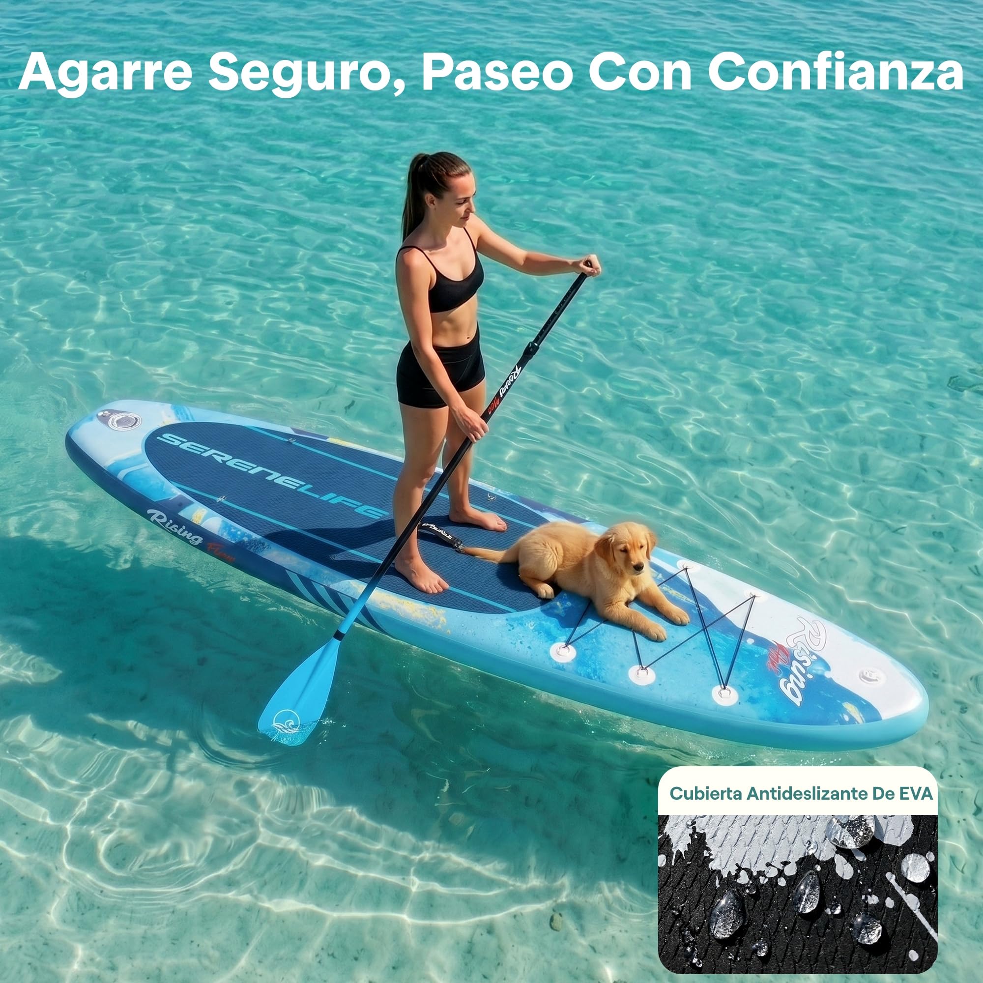 SereneLife tabla paddle surf hinchable, Paddle board, Cubierta antideslizante, Aleta inferior para remar, Estuche para guardar, Barco de pie para jovenes y adultos