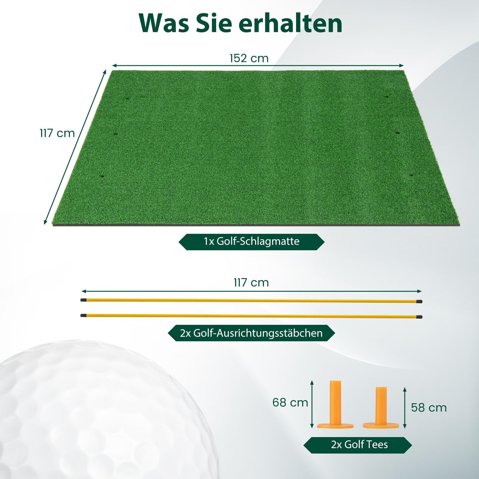 GOPLUS Tapete de Golf para Golpes, Tapete de Césped Artificial para Interior y Exterior, Alfombrilla de Golf con 2 Varillas de Alineación y 2 Tees para Amantes y Principiantes (152x117cm/27mm)