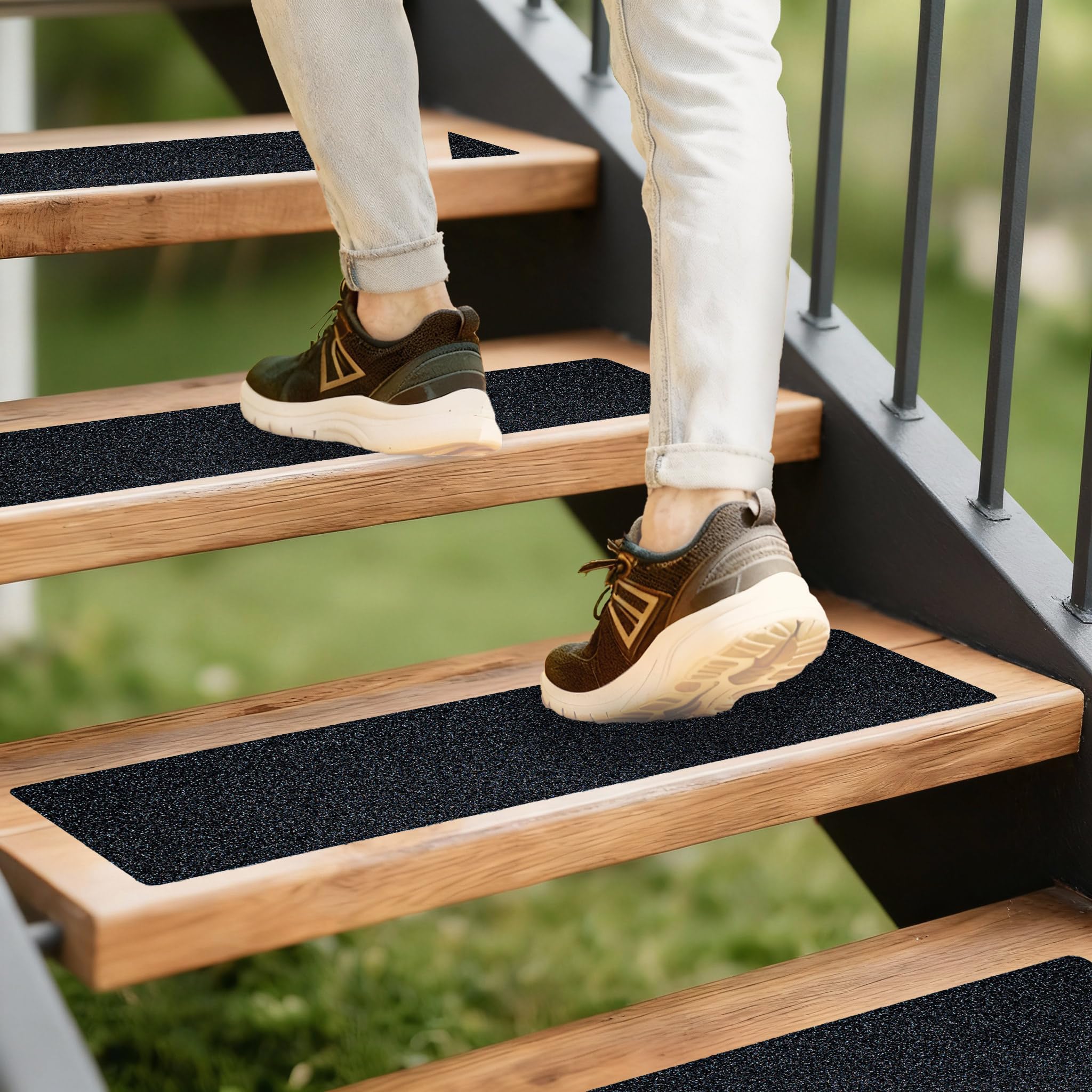 LifeGrip Anti Slip Traction Treads (10-Pack), 6 inch X 30 inch, Best Grip Tape Grit Non Slip, Outdoor Non Skid Tape, High Traction Friction Abrasive Adhesive for Stairs Step, Black (6" X 30" X 10P)