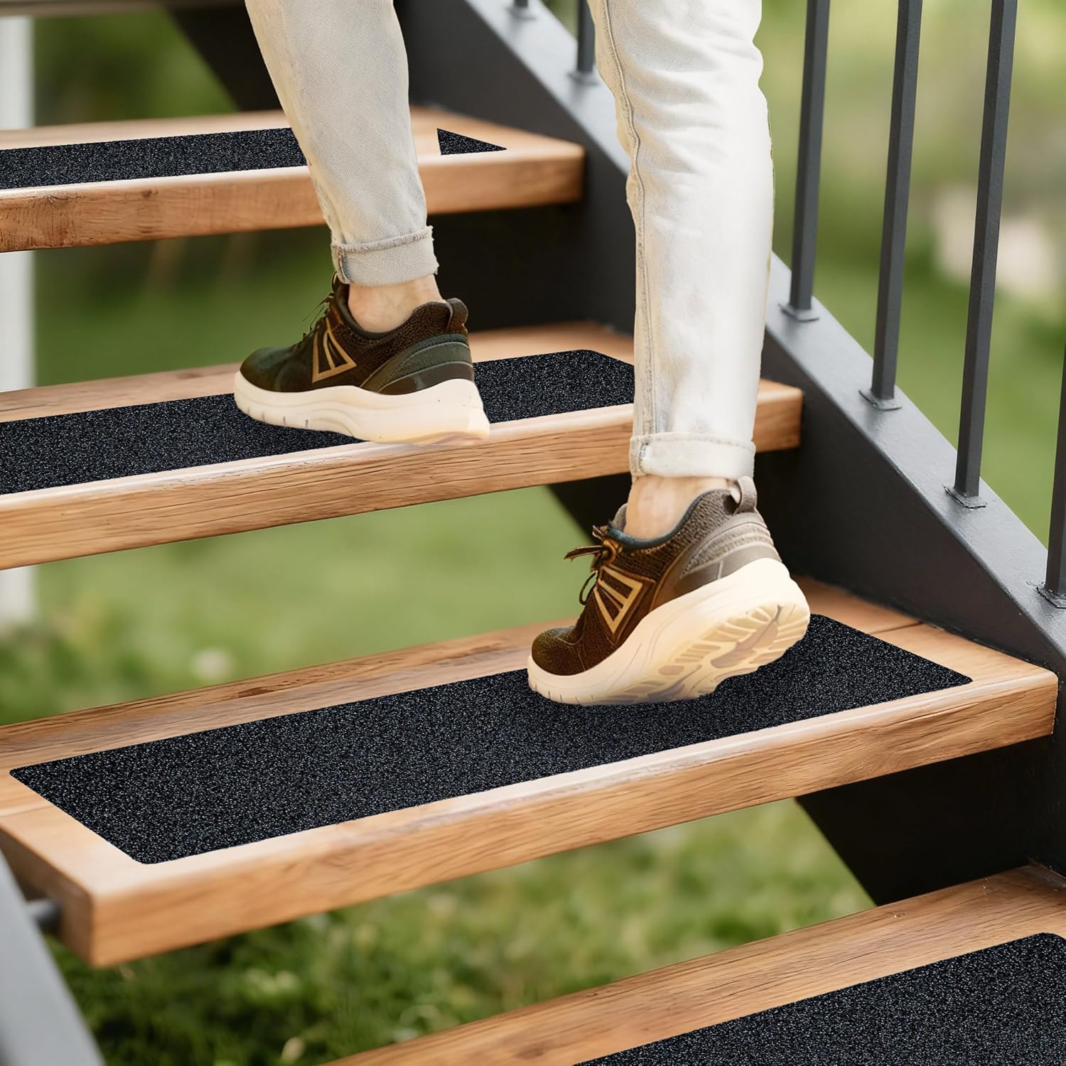 LifeGrip Anti Slip Traction Treads (10-Pack), 6 inch X 30 inch, Best Grip Tape Grit Non Slip, Outdoor Non Skid Tape, High Traction Friction Abrasive Adhesive for Stairs Step, Black (6" X 30" X 10P)