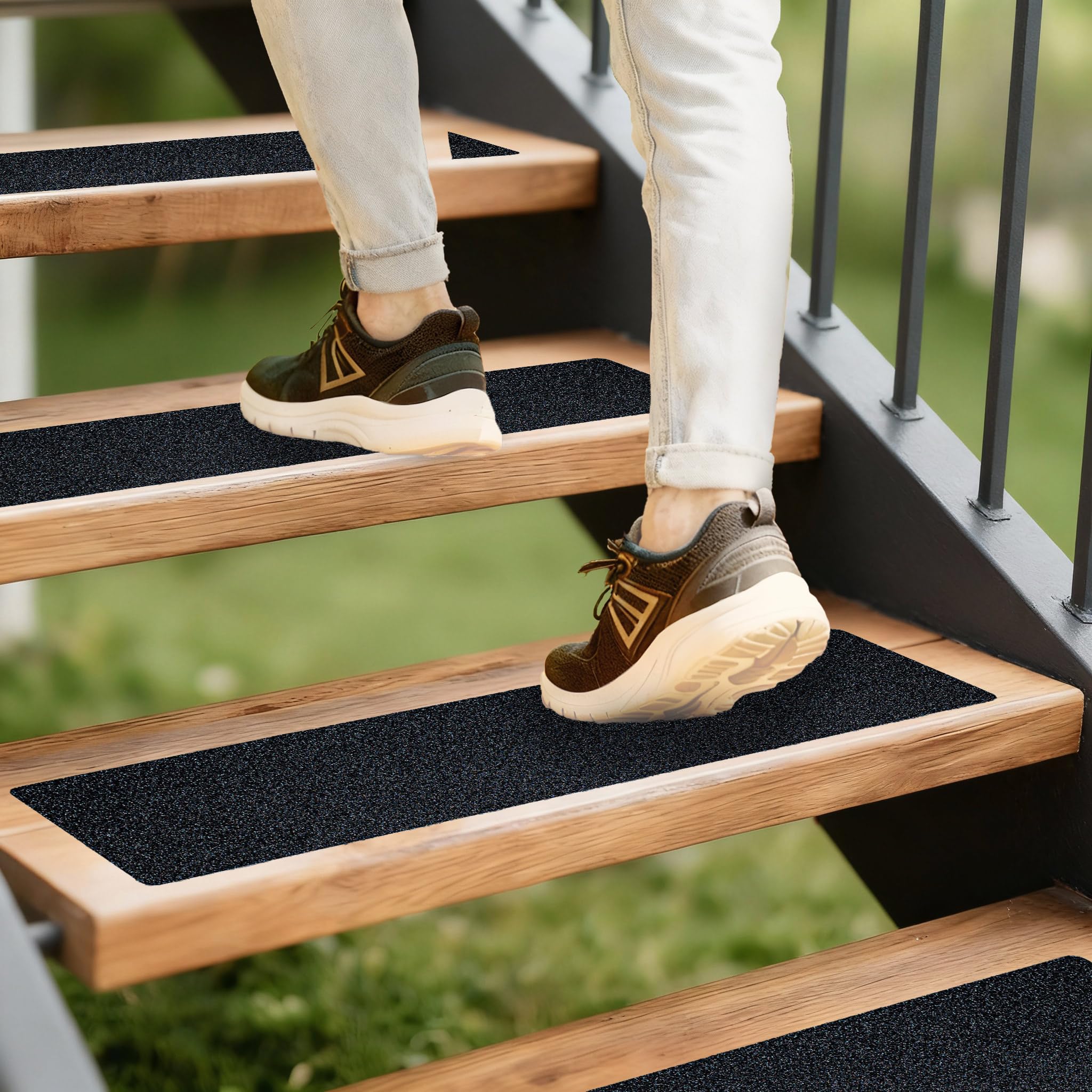 LifeGrip Anti Slip Traction Treads (10-Pack), 4 inch X 30 inch, Best Grip Tape Grit Non Slip, Outdoor Non Skid Tape, High Traction Friction Abrasive Adhesive for Stairs Step, Black (4" X 30" X 10P)