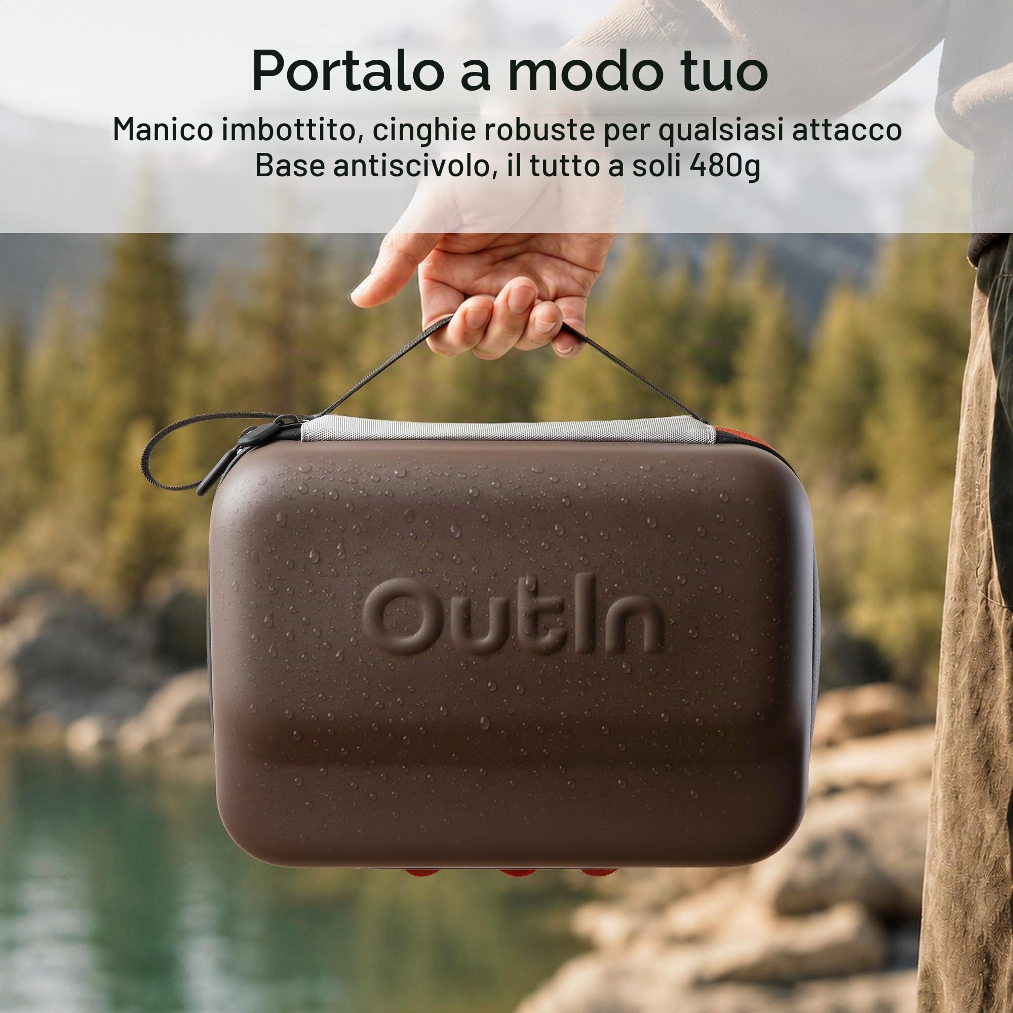 OutIn Custodia Protettiva EVA Plus, Impermeabile e Antisporco, Sand Beige | Borsa rigida viaggio 2 dispositivi con cinghie sicurezza, custodia organizer esterno per OutIn Nano, Mino e Fino