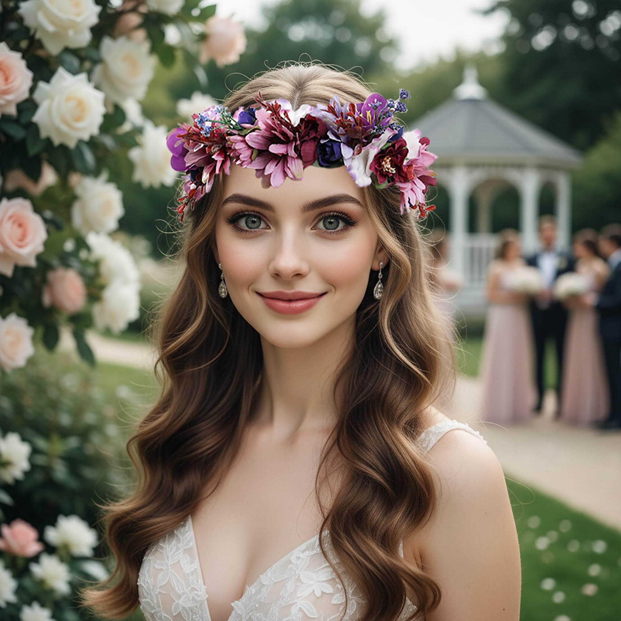 Blumenkrone für Damen, Boho-Blume, Haarkranz, Blumenkranz, Halo-Kopfschmuck mit Band, Hochzeit, Party, Fotos, Lila