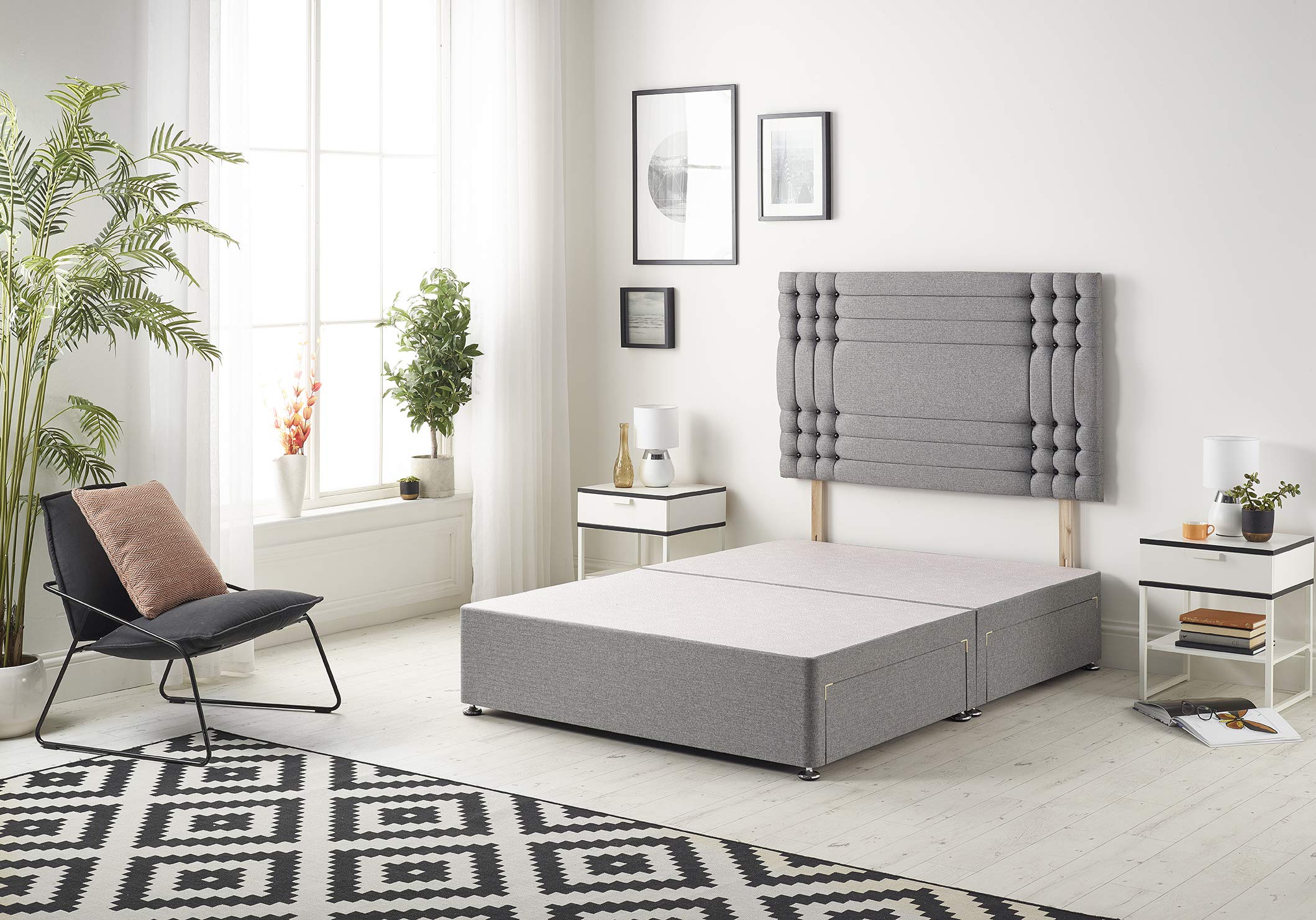 Bed Centre Flexby Divan Bed Base with Matching Headboard, No Drawers and in 3FT. 4FT. 5FT & 6FT (3FT Single, Plush Ivory Fabric)