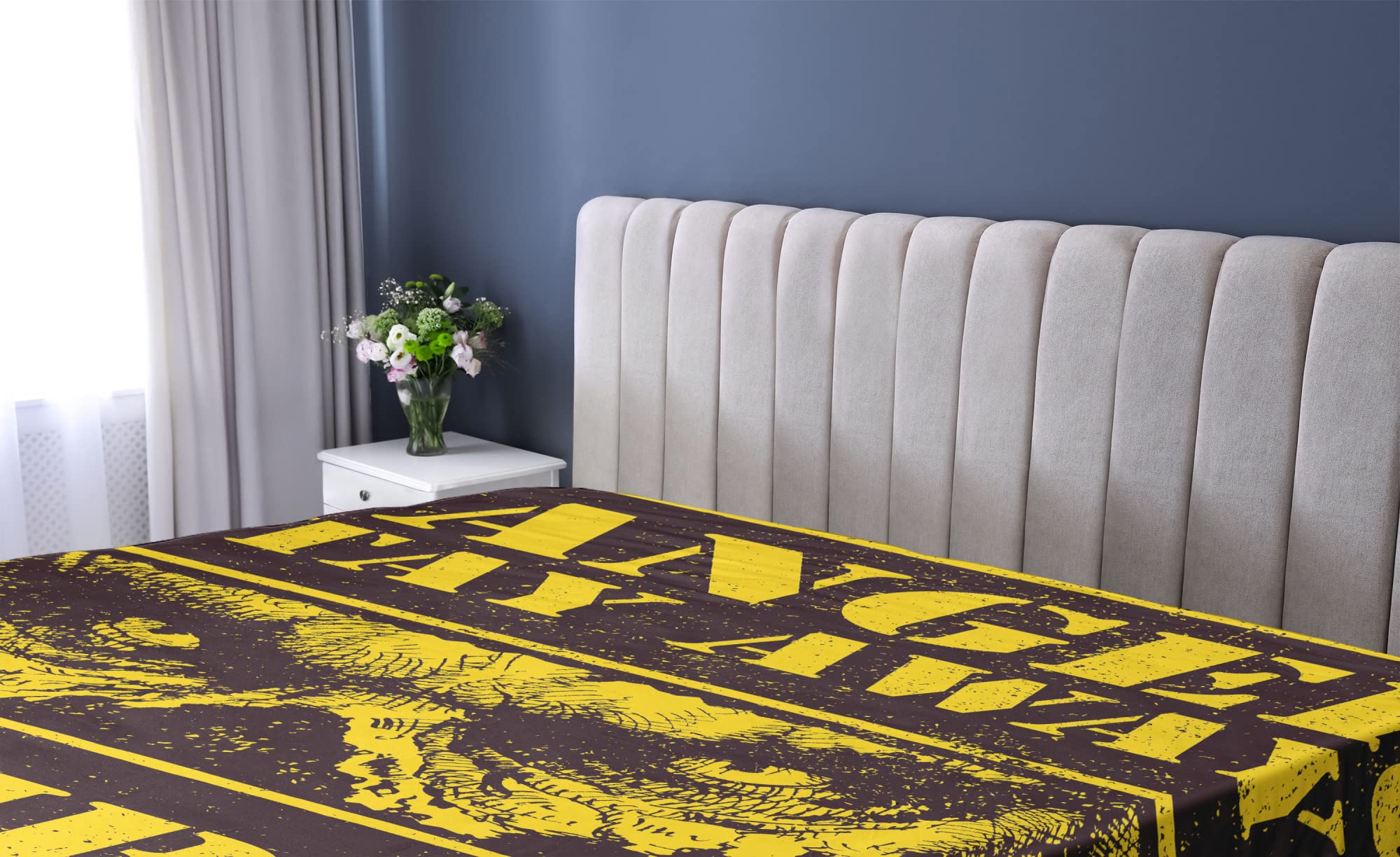 Ambesonne Zombie Fitted Sheet, Danger Stay Away Outbreak Message Monster Warning Sign Graphic Design, Bed Cover with All-Round Elastic Deep Pocket for Comfort, California King, Chestnut Brown Yellow