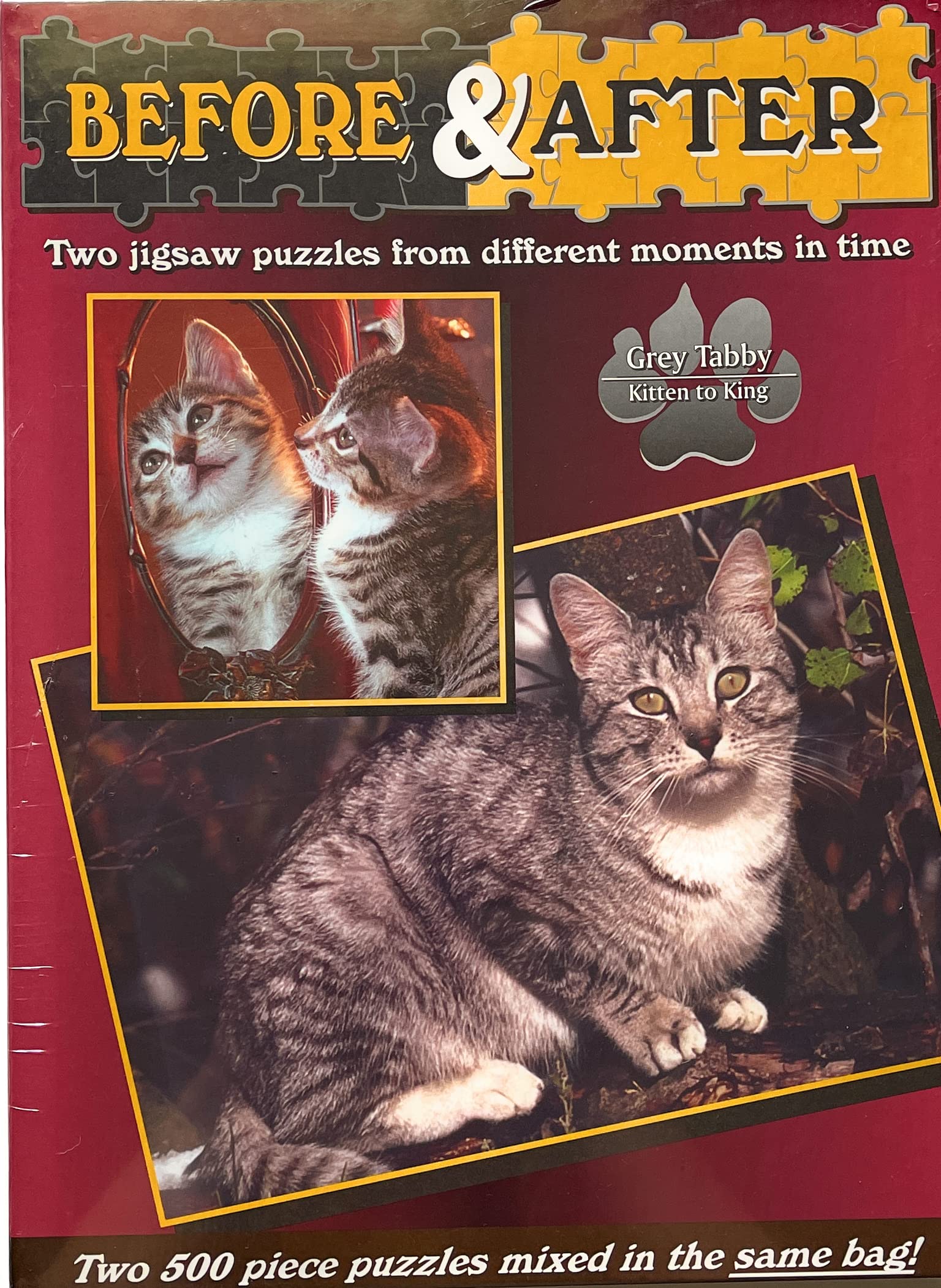 Before & After: Grey Tabby Kitten to King 2-500 Piece Jigsaw Puzzles