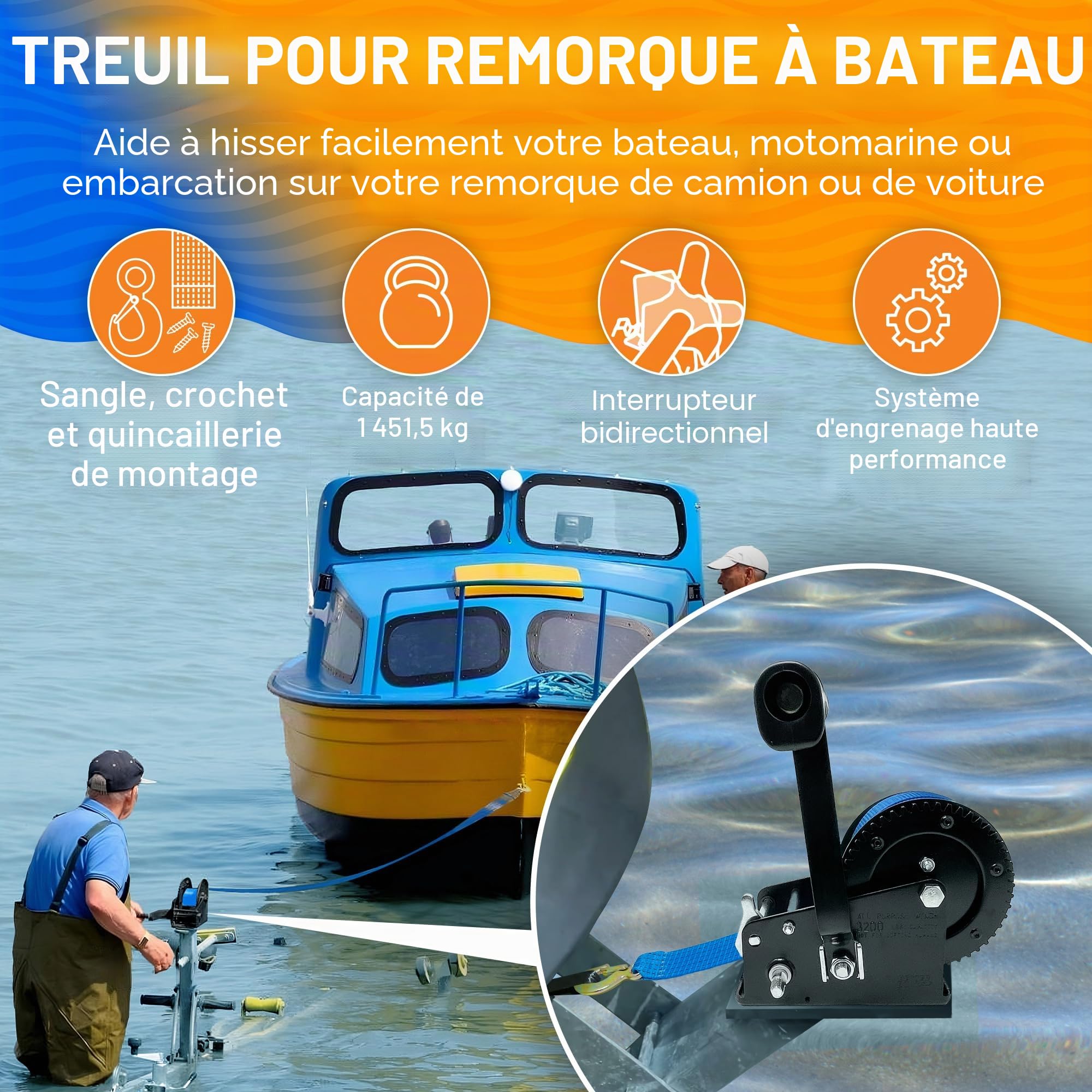 Better Boat BB-WNCH-3200 Treuil remorque Bateau Adulte Unisexe, Noir