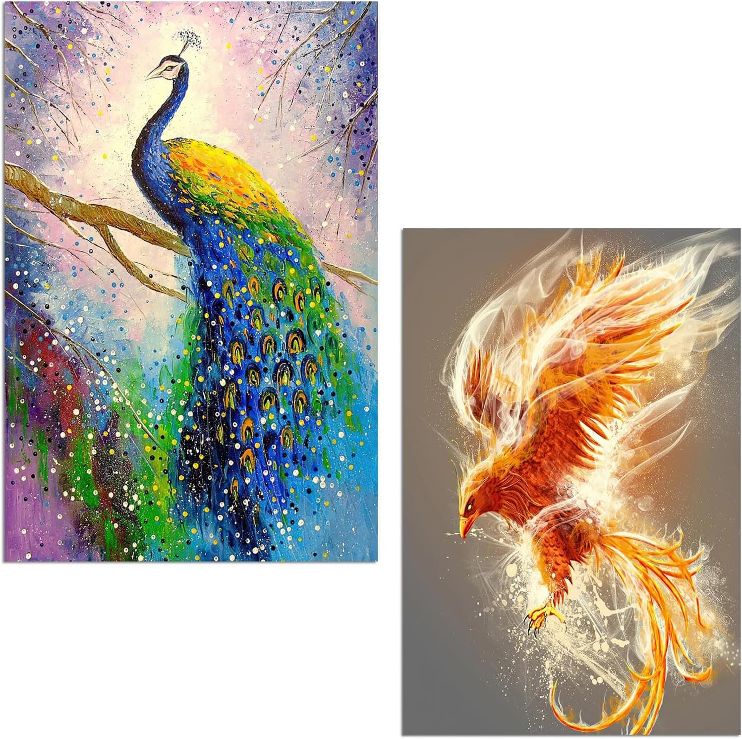Peacock Wall Art & Phoenix Poster, Mystical Fire, Peacock Canvas Wall Art For Living Room Decor Aesthetic Vintage Posters & Prints, Anime Poster For Teen Girls Bedroom Decor, Unframed 16x24 inches