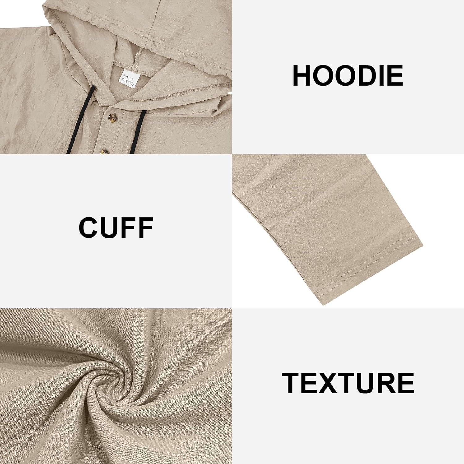 Mens Cotton Linen Hoodies Long Sleeve Button Down Shirts Casual Hawaiian Beach Yoga Sweatshirts - Image 6