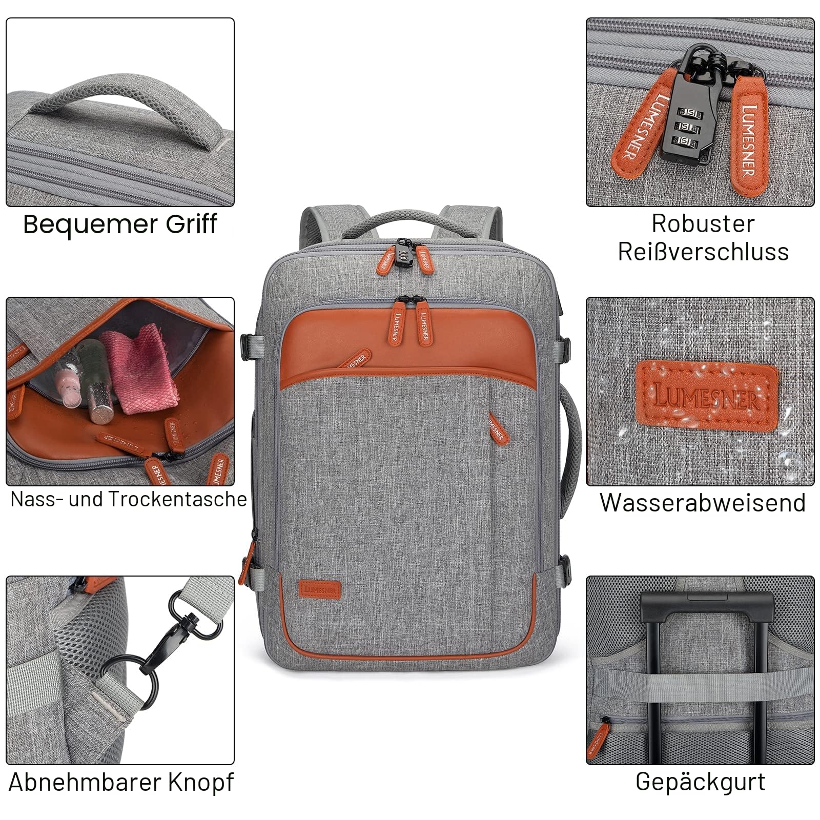 Lumesner Handgepäck-Rucksack, extra groß, 40 l, Flugzugelassen, Reiserucksack für Männer und Frauen, erweiterbar, großer Koffer-Rucksack mit 4 Packwürfeln