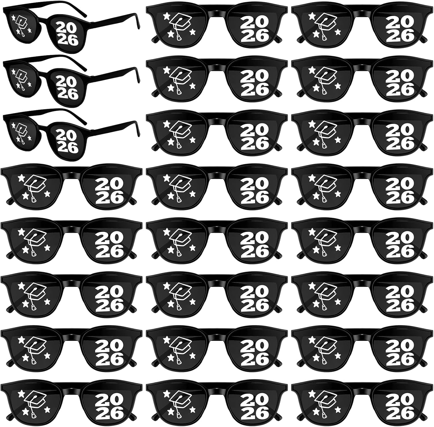 Kingdder 24 Pairs Class of 2026 Graduation Sunglasses Black Grad Party Photo Booth Props Glasses with Cap and Stars Design 2026 Graduation Party Favors and Decorations (Sleek)
