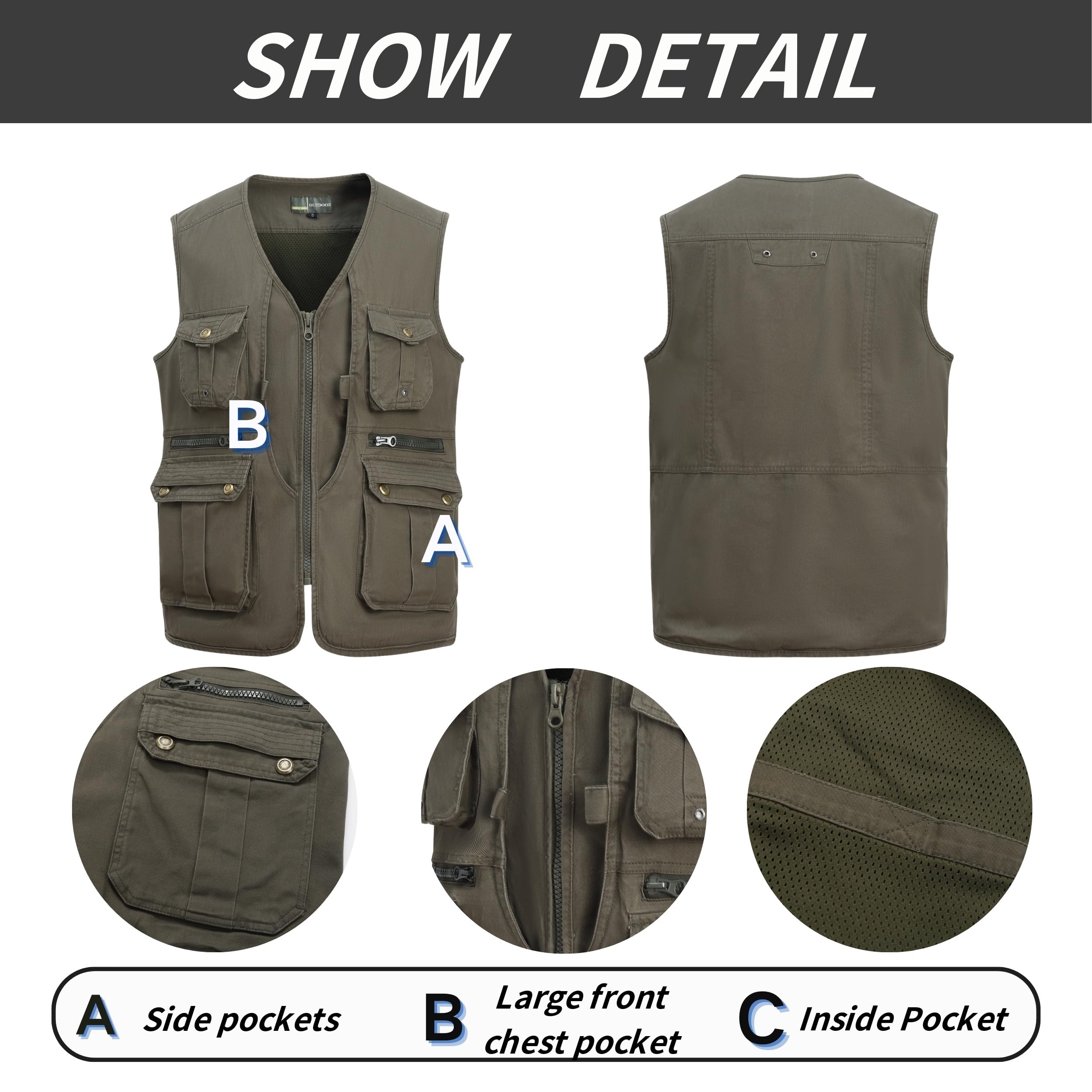 MeiLayM Uomo All'aperto Gilet Giacca Multi-Tasca Pesca di cotone Gilet Casual Leggero Traspirante Giubbotto Senza Maniche Fotografi Utility Gilet Campeggio Sport Giubbotto