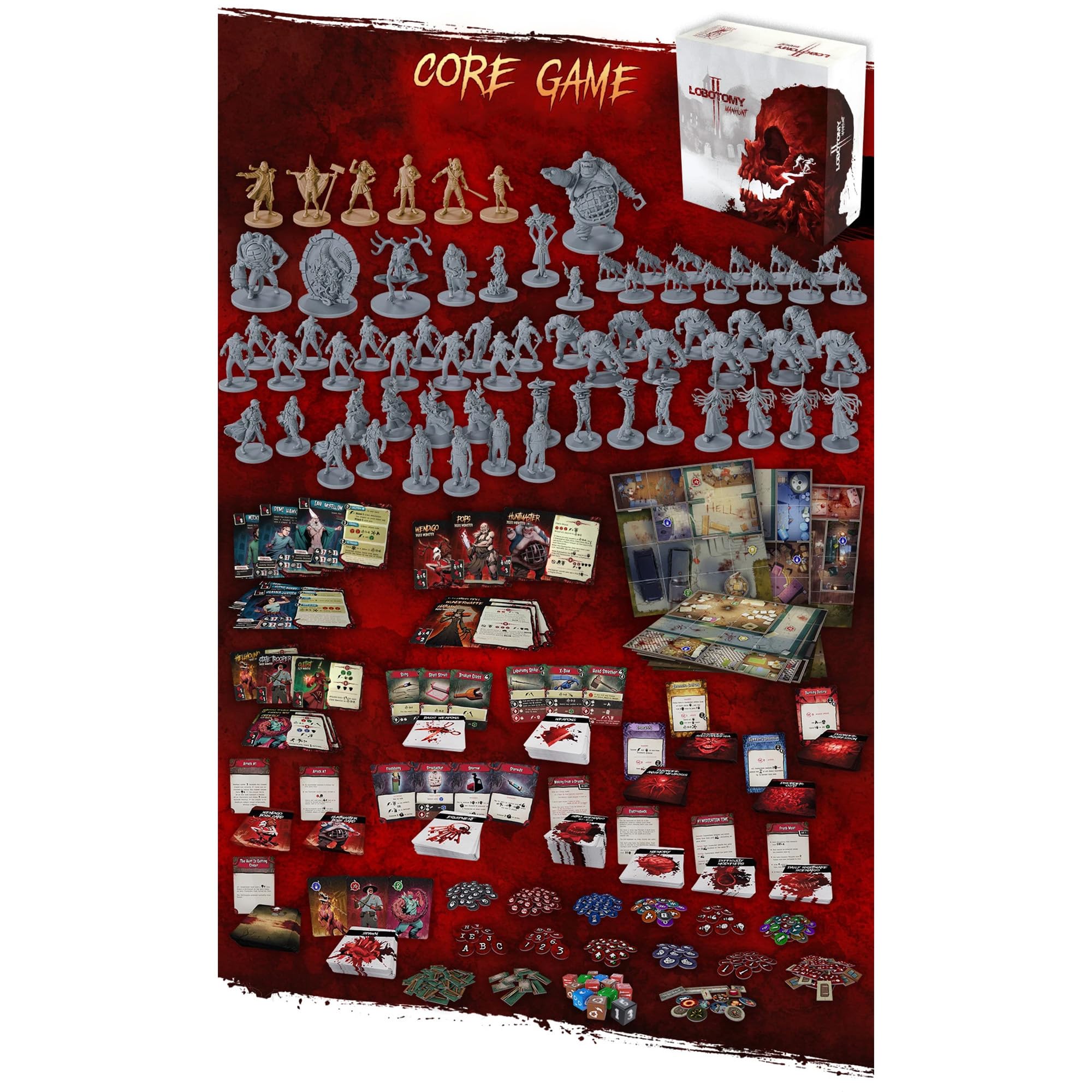 Lobotomy 2: Manhunt Gioco da Tavolo in Inglese per Adulti | Gioco Horror di Sopravvivenza Cooperativo per 1-5 Giocatori | Mappa Modulare