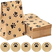 Meanplan 200 Pack Paw Print Kraft Paper Bags - Cute Dog Footprint Treat Bags for Snacks, Parties, Favors (4lb, 9.4x5.1x3.1")