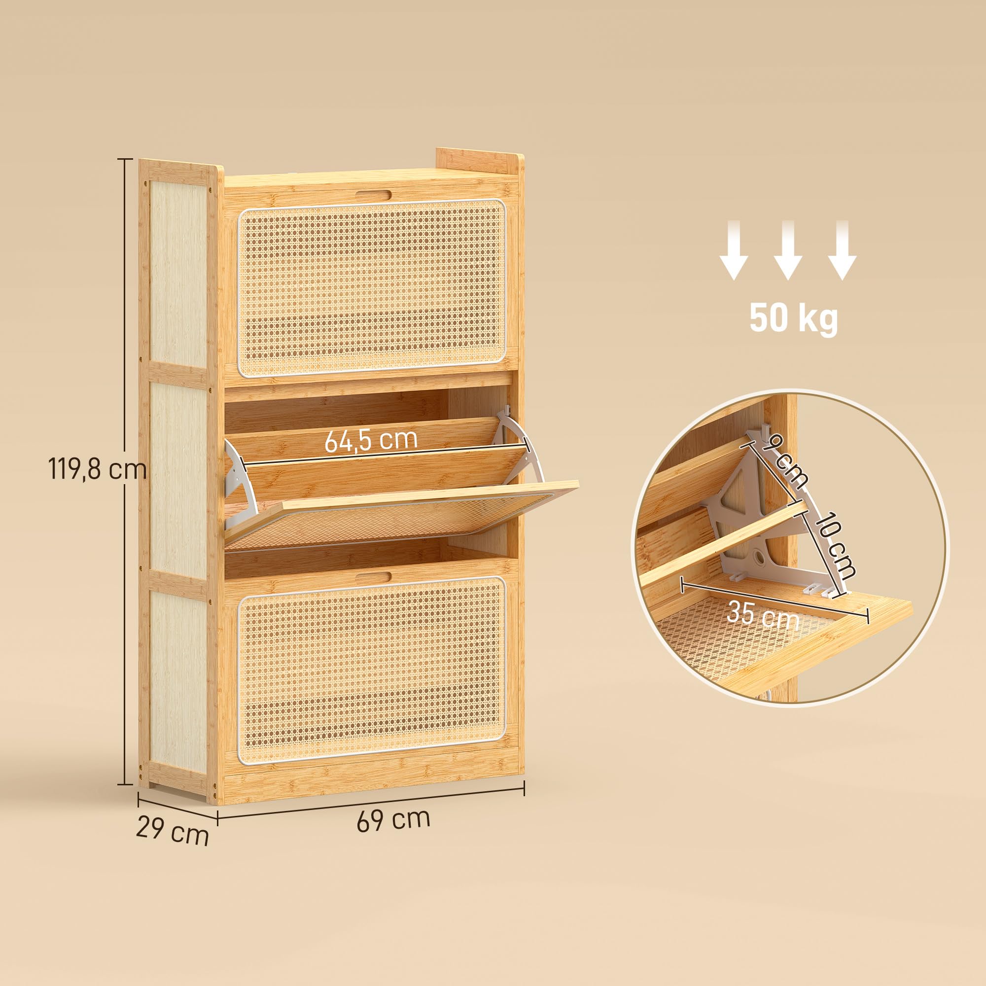 HOMCOM Scarpiera da 21 Paia Bambù 69x29x119.8 cm Legno Naturale