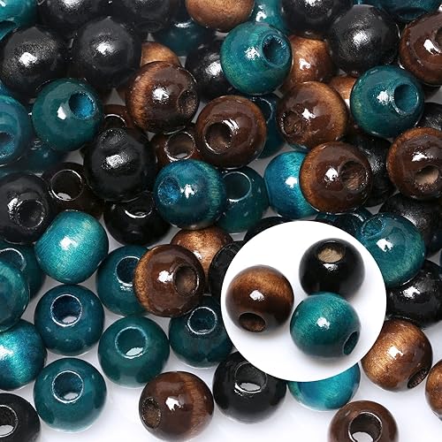 Miniatura 19 de 50 Piezas Cuentas de Madera Agujero Grande Cuentas de Madera para Manualidades de Macramé, Cuentas de Madera Sueltas Espaciadoras Redondas