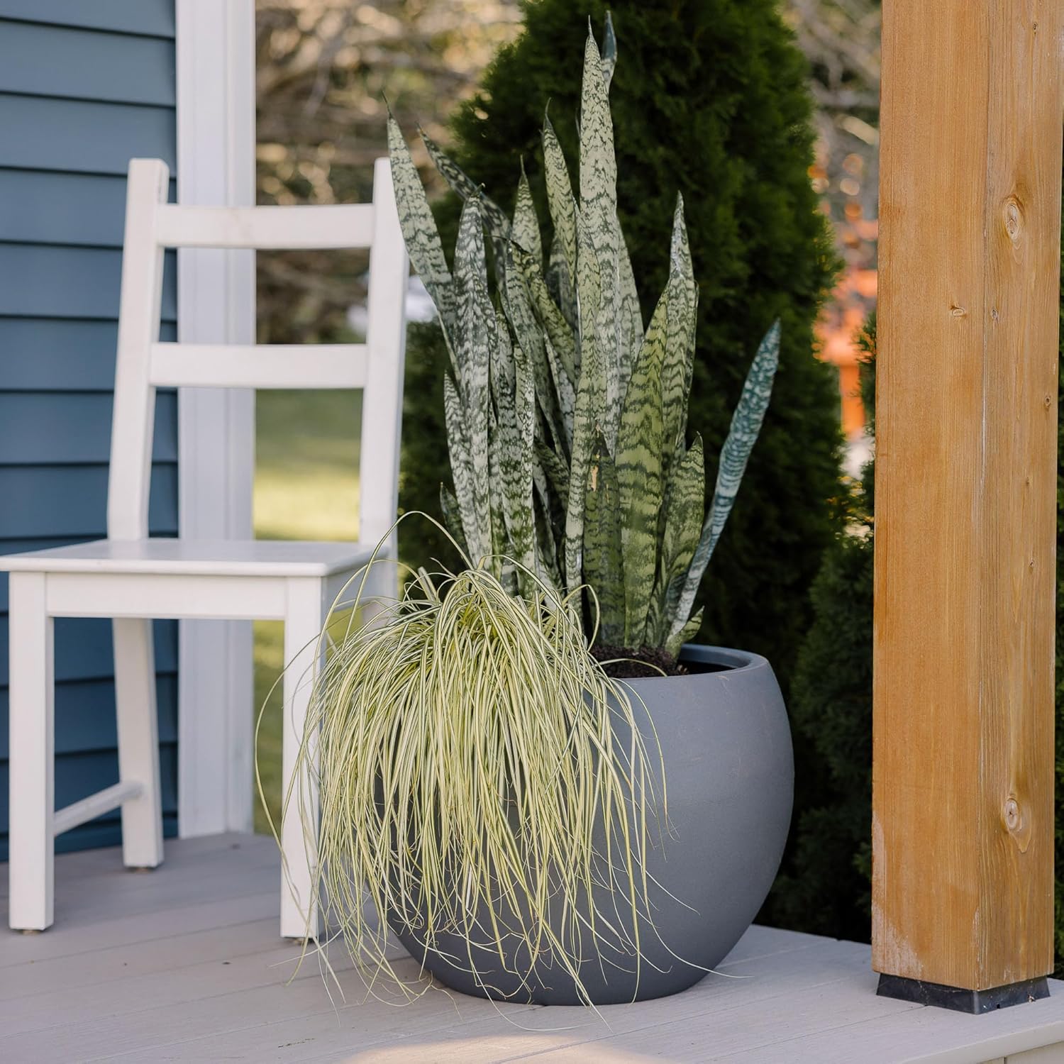 Beuta Large Planters for Outdoor Plants - Set of 3, 8/12/14 Inches Outdoor Planters for Porch - Tall Planter for Outdoor & Indoor Plants | Large Indoor Plant Pot - USA Made - Grey