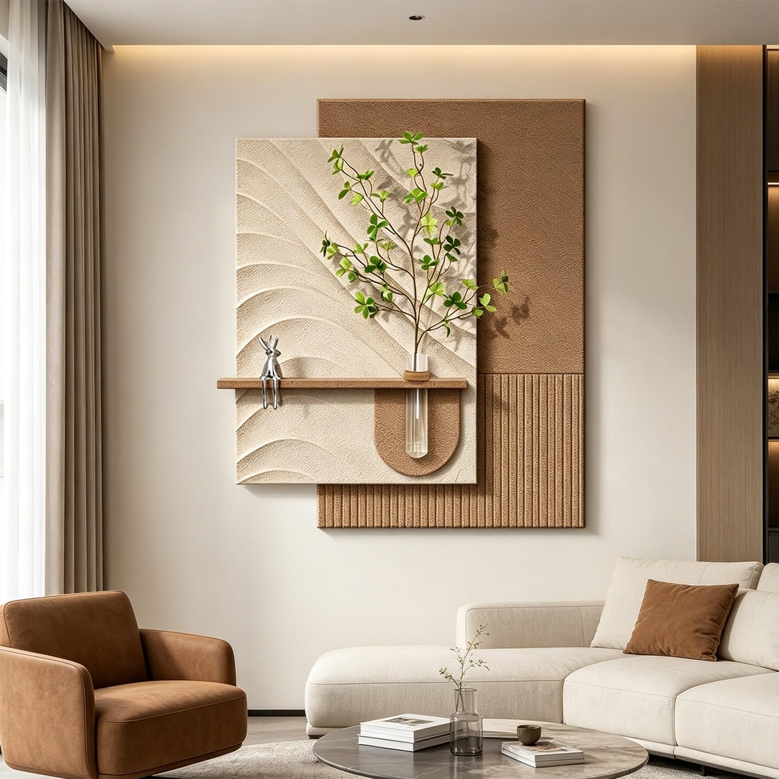 PGZMDTWI 3D Sandstone Handcrafted Wall Art,Warm LED Abstract Glass Vase Sculpture Italian Minimalist Vertical Home Wall Décor(C,65 * 80CM .6 * 31.5IN)