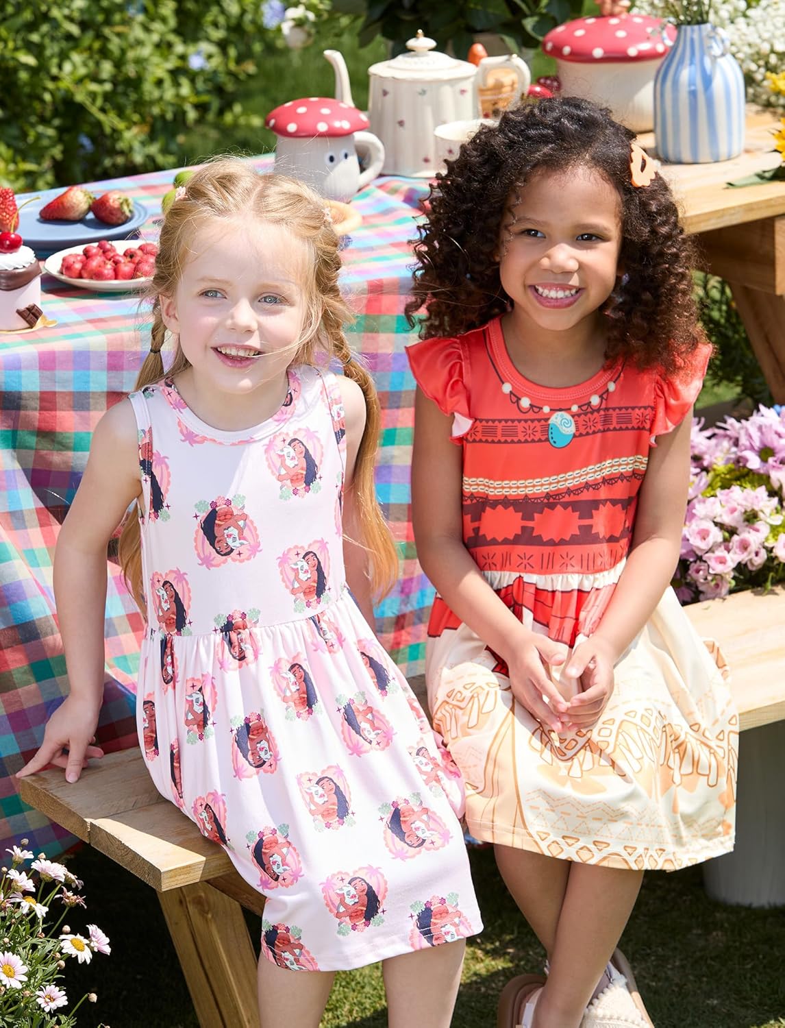 Disney Frozen Elsa Princess Minnie Mouse Stitch Toddler Girl Dresses 2 Pack Long Ruffle Sleeve Costume Set Outfit 2-13 Years