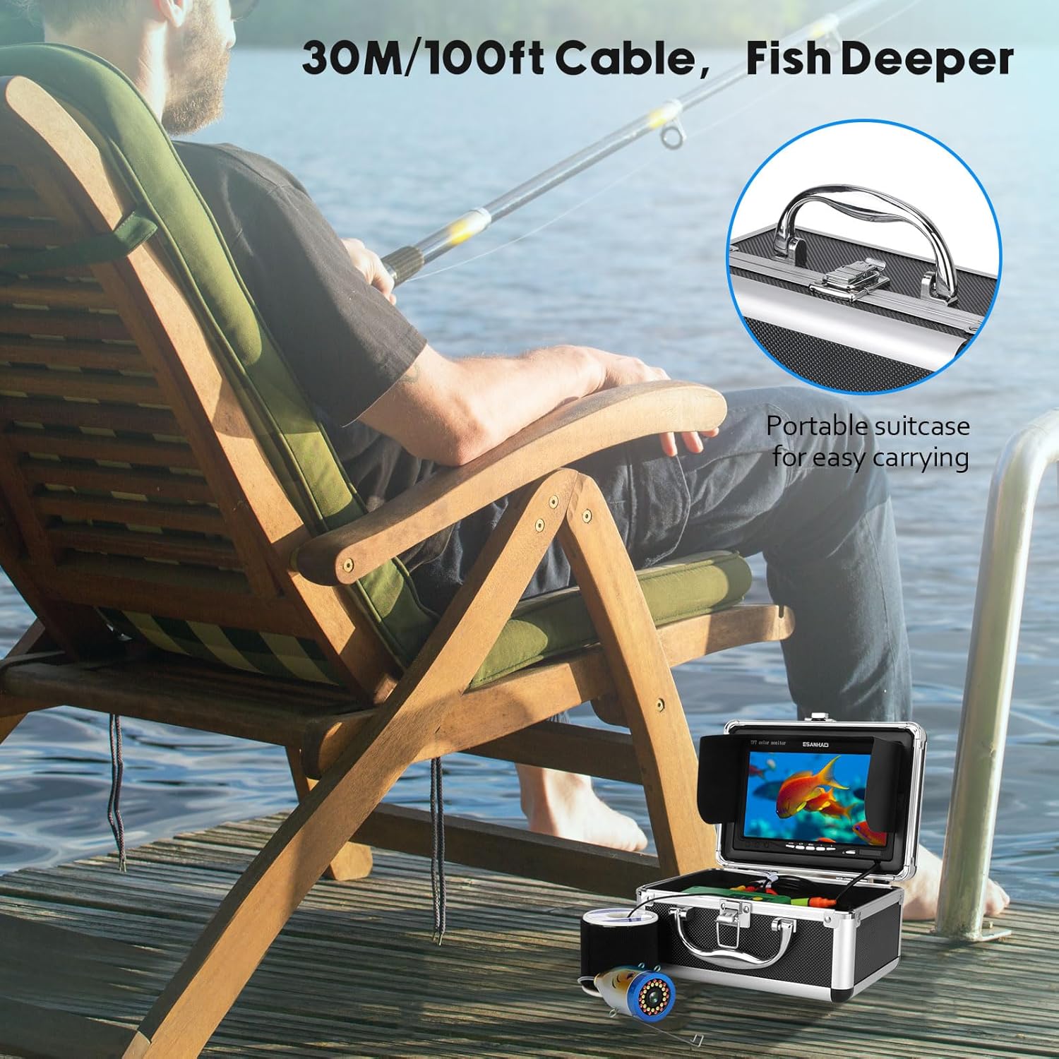 Fishing Camera with Monitor ice Fishing Camera Underwater 1000TVL,98ft/30m Cable for Lake Kayak Boat Saltwater Fishing
