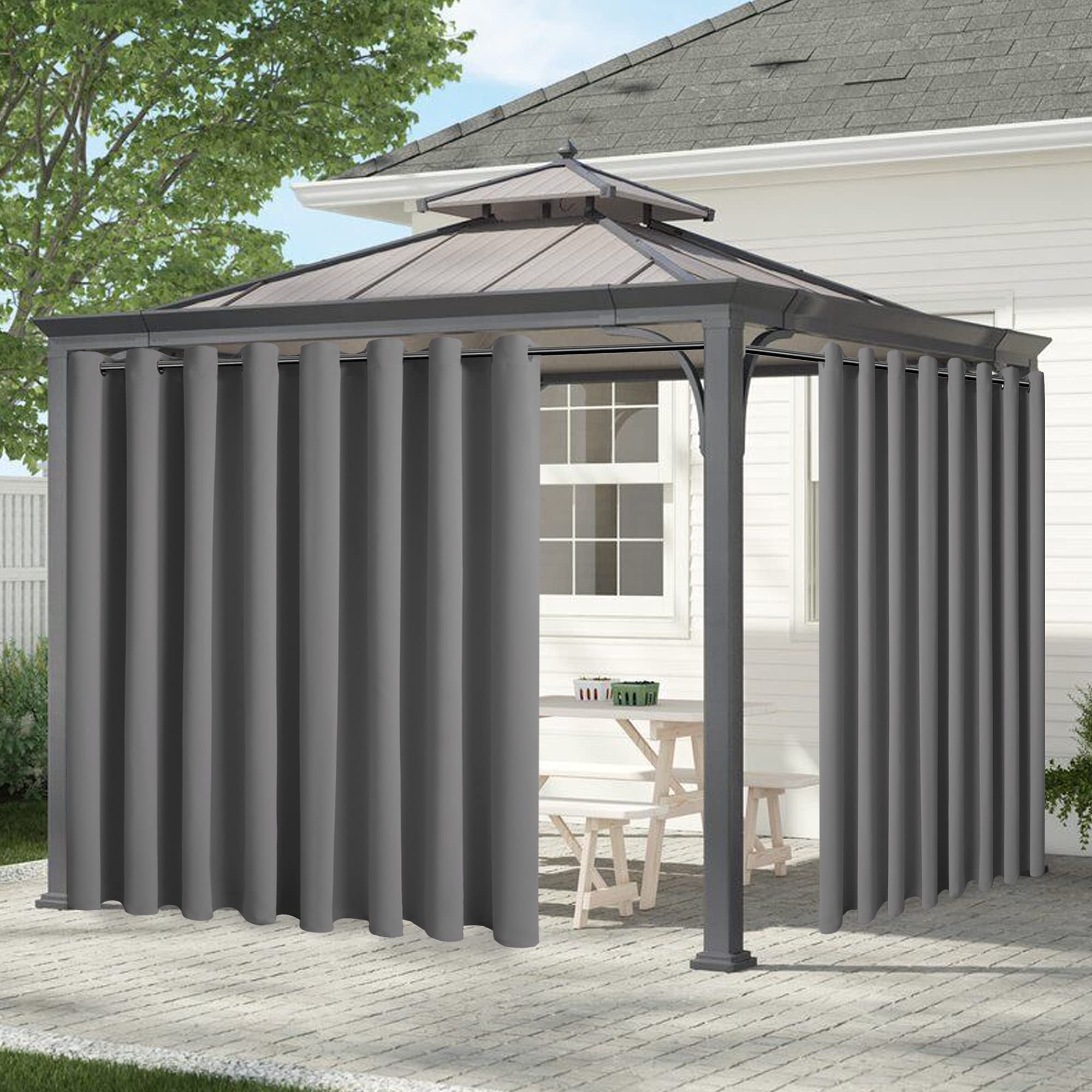 LUSHLEAF Waterproof Indoor/ Outdoor Curtains for Patio - Privacy Grommet Thermal Insulated Blackout Curtains for Bedroom, Porch, Cabana and Gazebo, 1 Panel, 120 x 108 inch, Grey