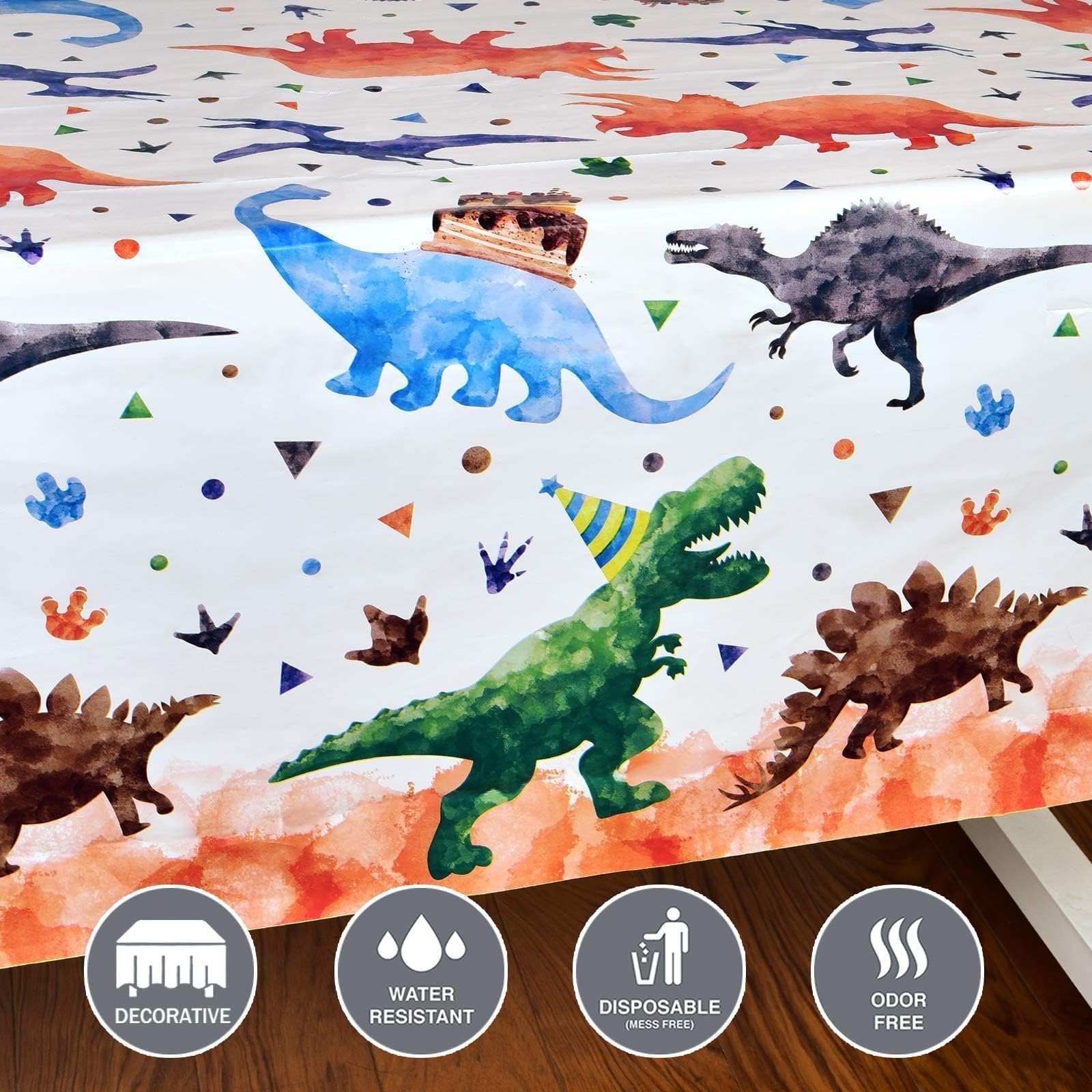 Nappe Dinosaure Jetable X2 - 137x274 Cm | Thème Dino Aquarelle Géant Pour Anniversaire Enfant Garçon, Décoration Table Fête Dino Imperméable Et Fun !