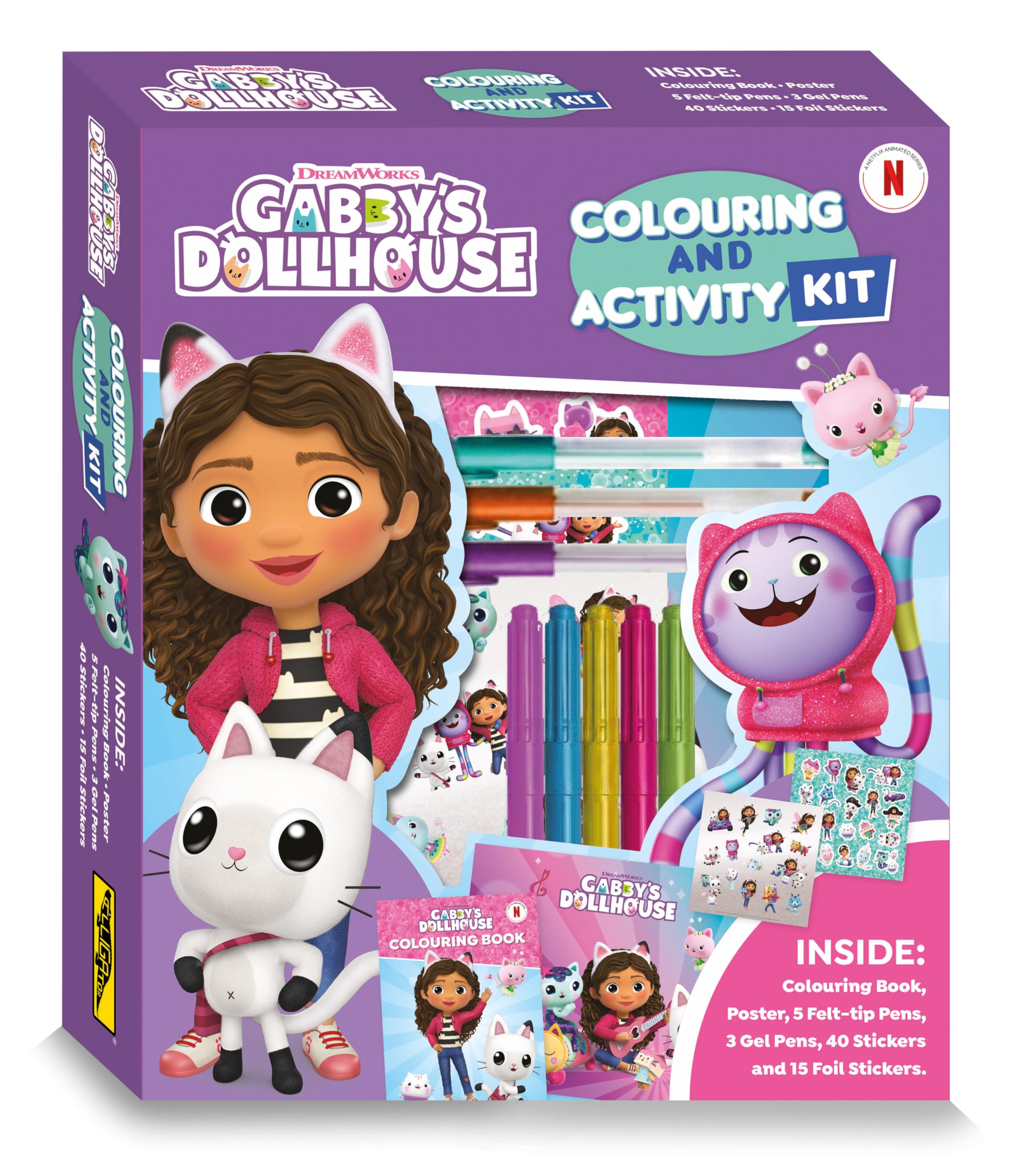 Dreamworks Gabby's Dollhouse Assorted Gabby’s Dollhouse Colouring & Activity Kit – Kids Creative Set With Colouring Book, Poster, Felt-Tip Pens, Gel Pens & Stickers – Fun Craft Set For Girls & Children Size 5