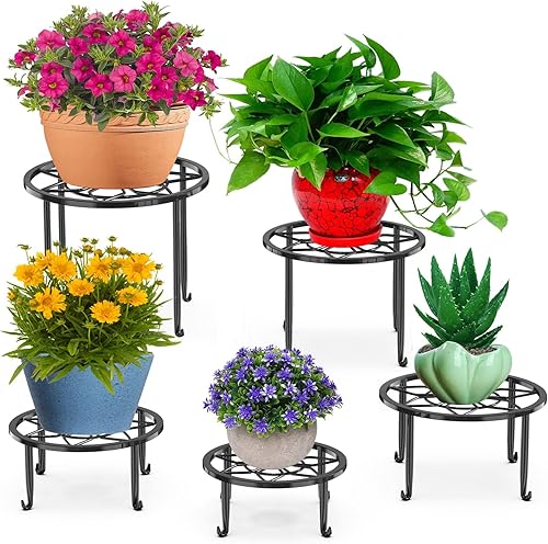 Paquete de 5 soportes de metal para plantas múltiples plantas, soportes de macetas resistentes para plantas de interior al aire libre, estante